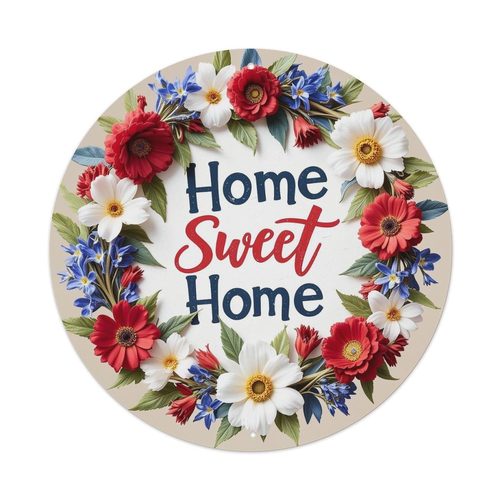 Floral Wreath Home Sweet Home Round Tin Sign Vintage Metal Sign Home Bar Garden Indoor & Outdoor Wall Decor Retro Metal Poster 8x8 Inch