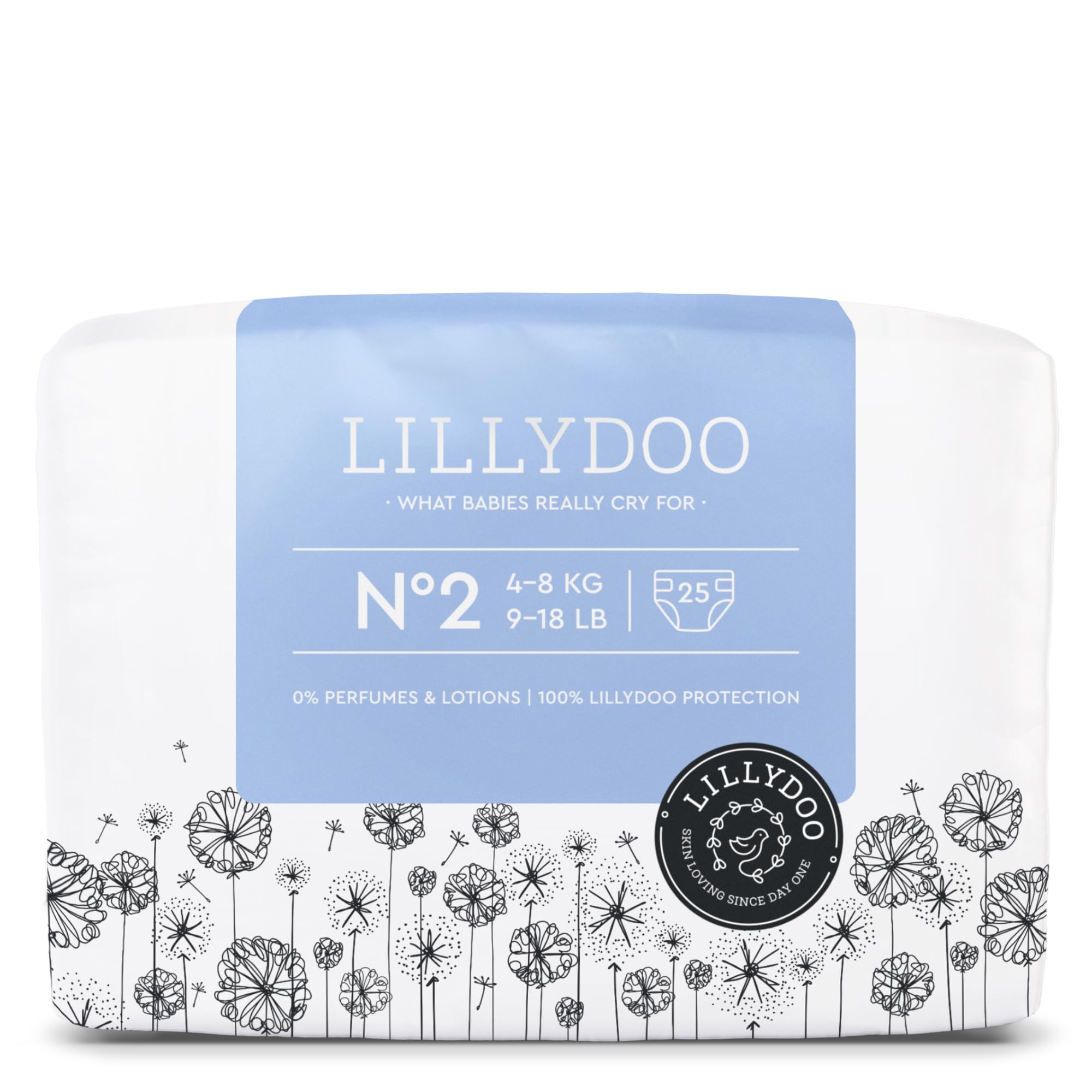 Pannolini LILLYDOO ipoallergenici, taglia 2 (4-8 kg), 25 unità