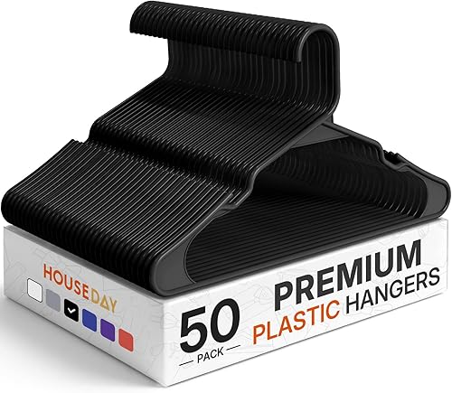 Miniatura 18 de HOUSE DAY Perchas de Plástico Premium Paquete de 10, Perchas para Ropa que Ahorran Espacio, Colgador Resistente para Abrigos - Organizadores