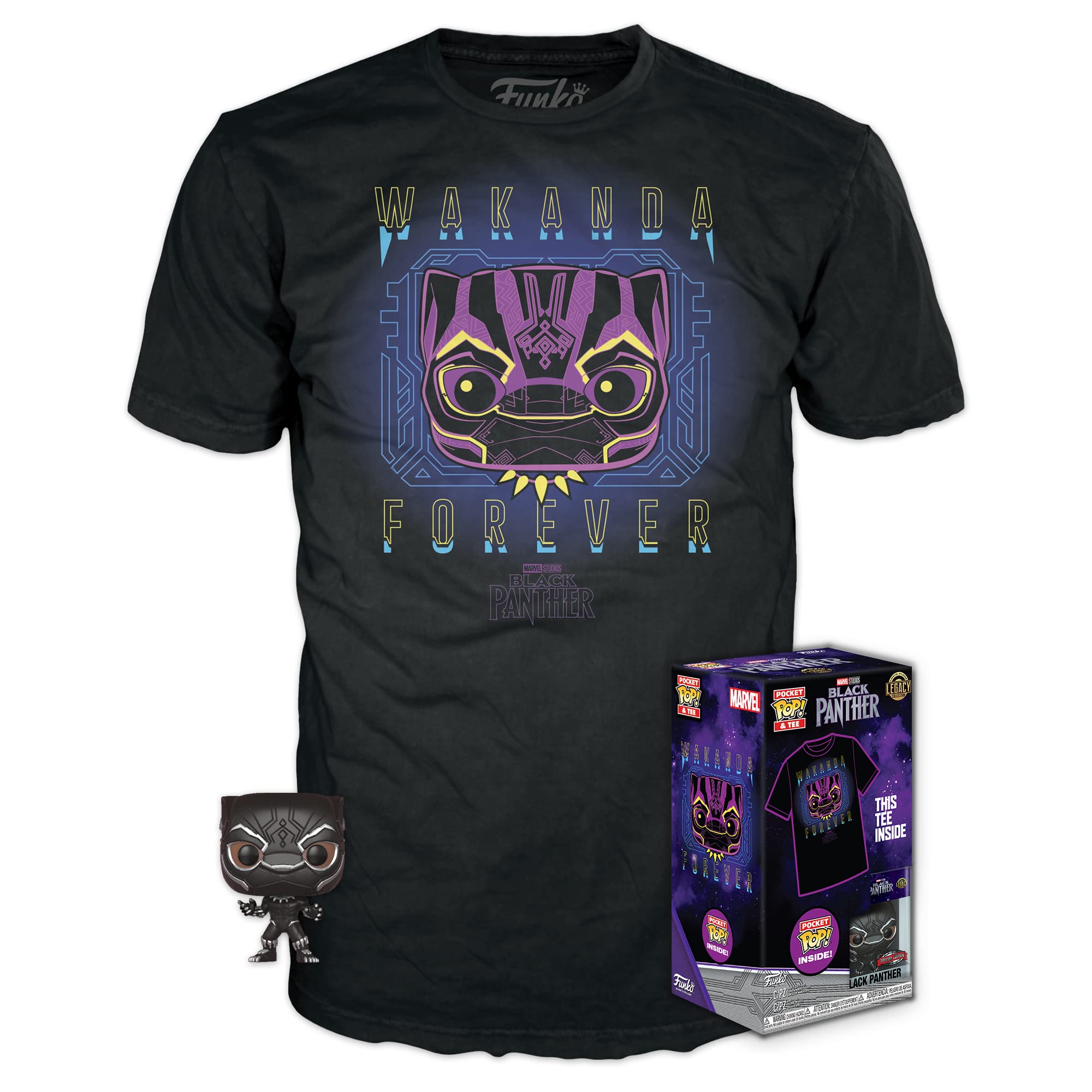 Funko Pocket Pop! & Tee: Marvel-BP, Black Panther, Extra, (Child), Extra Large, (XL), Marvel Comics, T-Shirt