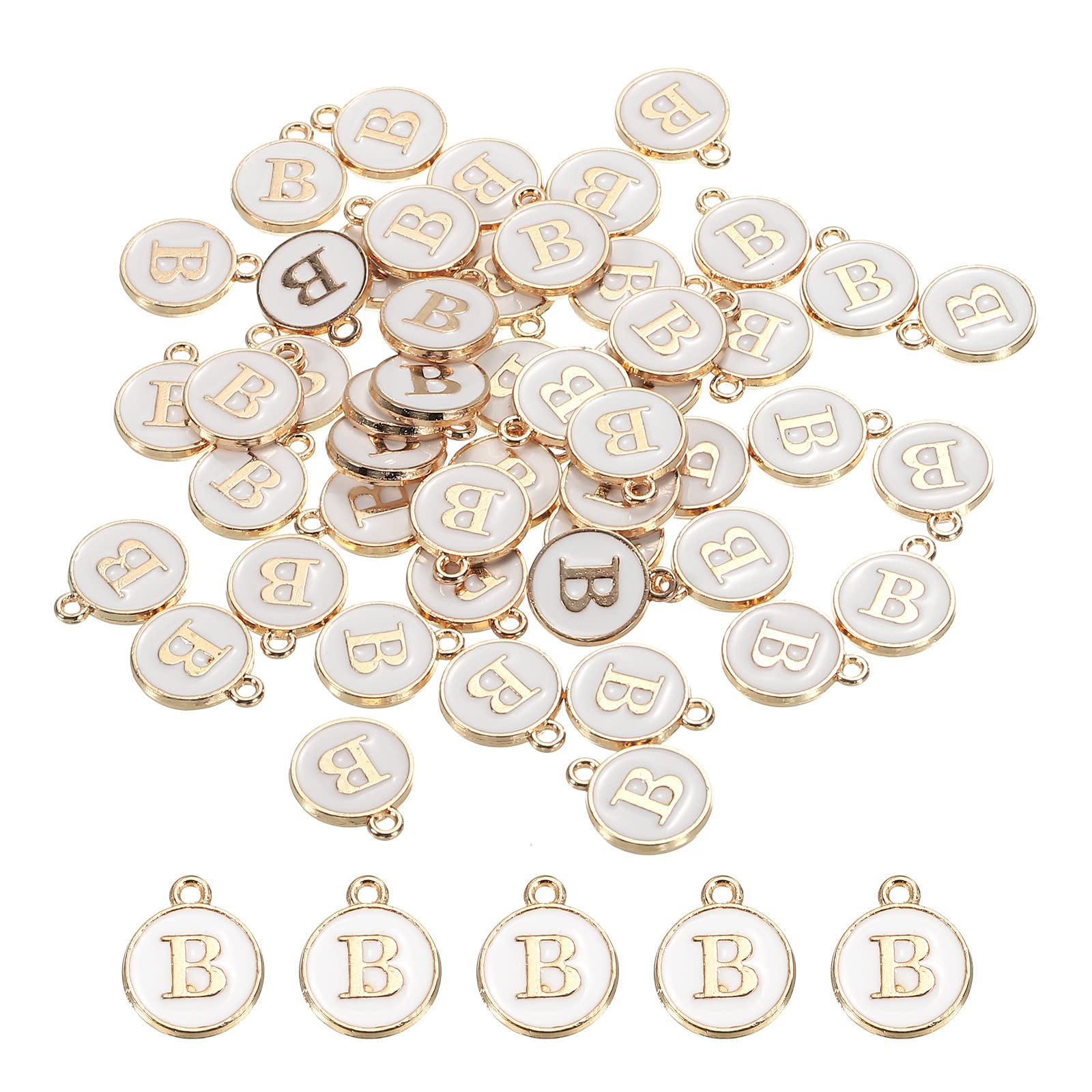 sourcing map Alphabet B Letter Charm Double Sided Enamel Initial Alphabet Pendant, for Necklace Bracelet Earring Jewelry Making, Pack of 50