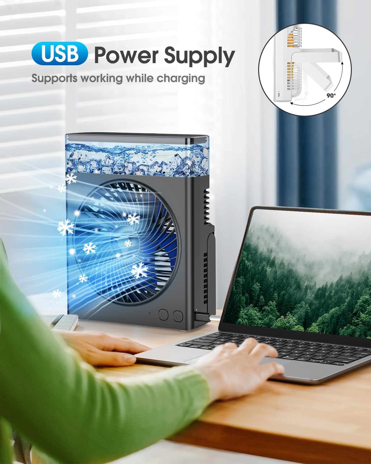 Ventilateur De Bureau USB Rechargeable 5000mAh – 4 Vitesses, Oscillation 120°, Silencieux | Pour Bureau, Maison, Extérieur