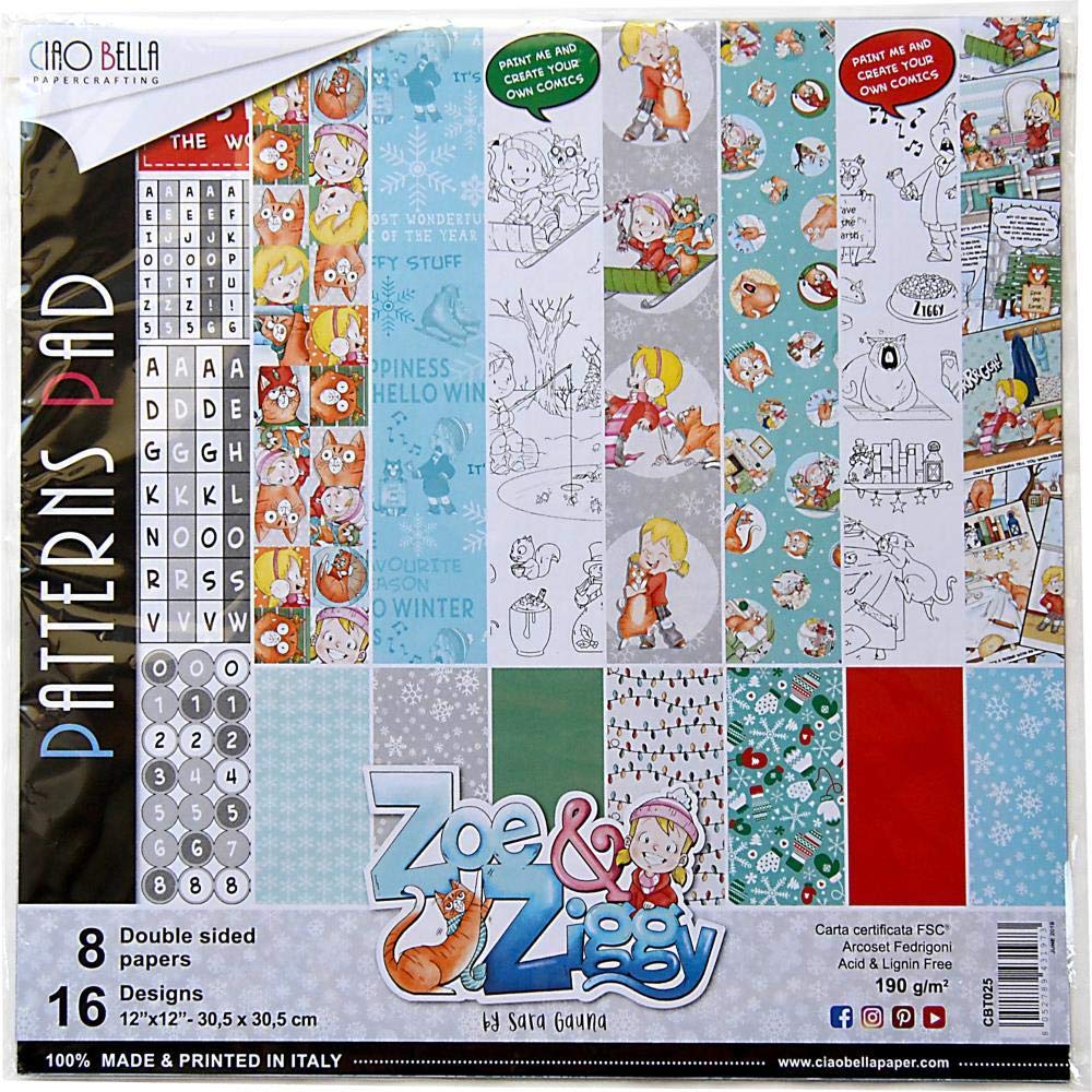 CIAO BELLA PAPERPAPR PCK 12" 8/PKG, Zoe & Ziggy, 8 Designs/1 Each, One Size