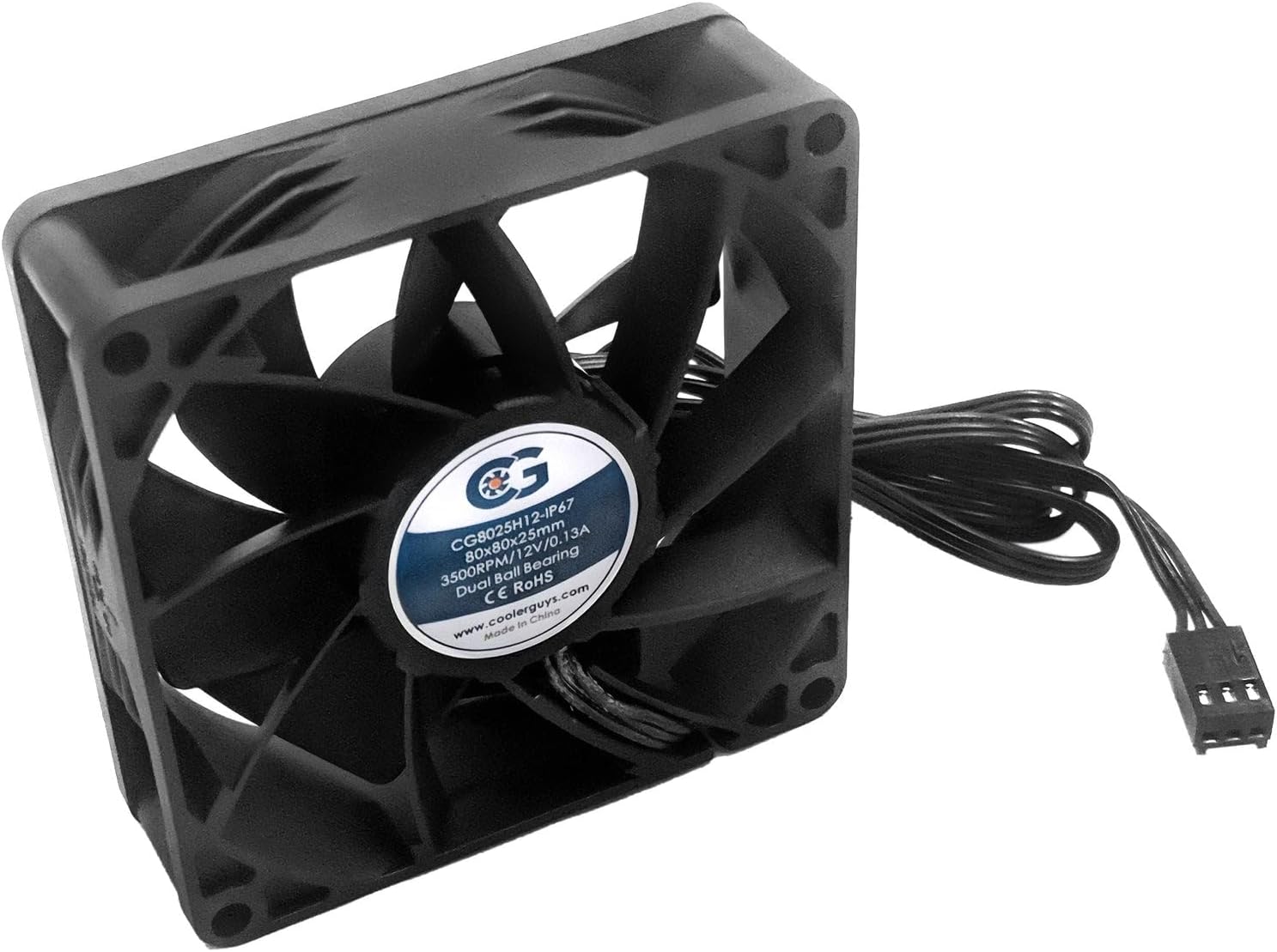 Coolerguys 80x25mm 12V DC Waterproof IP67 Fan (High Speed, 3.5K RPM, 9W, 38dB Noise, Compatible with Desktop, Laptop, Server, Outdoor Devices)