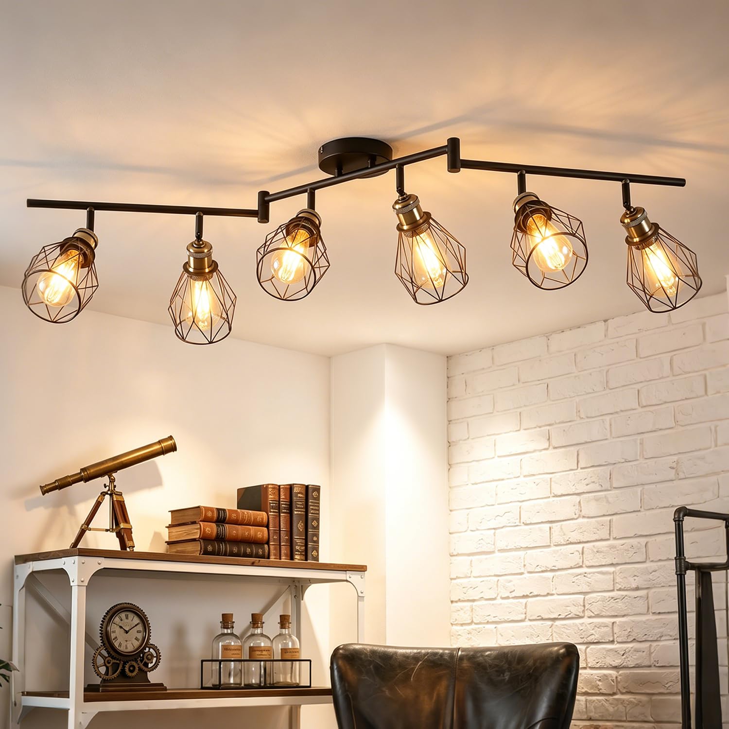 ANWIO Ceiling Light Fitting,Spotlights Ceiling Light 6 Way,Black Kitchen Lights Ceiling with E27 Socket,Adjustable Wall Spot Light Ceilings,Retro Ceiling Lights Living Room(No Bulbs)