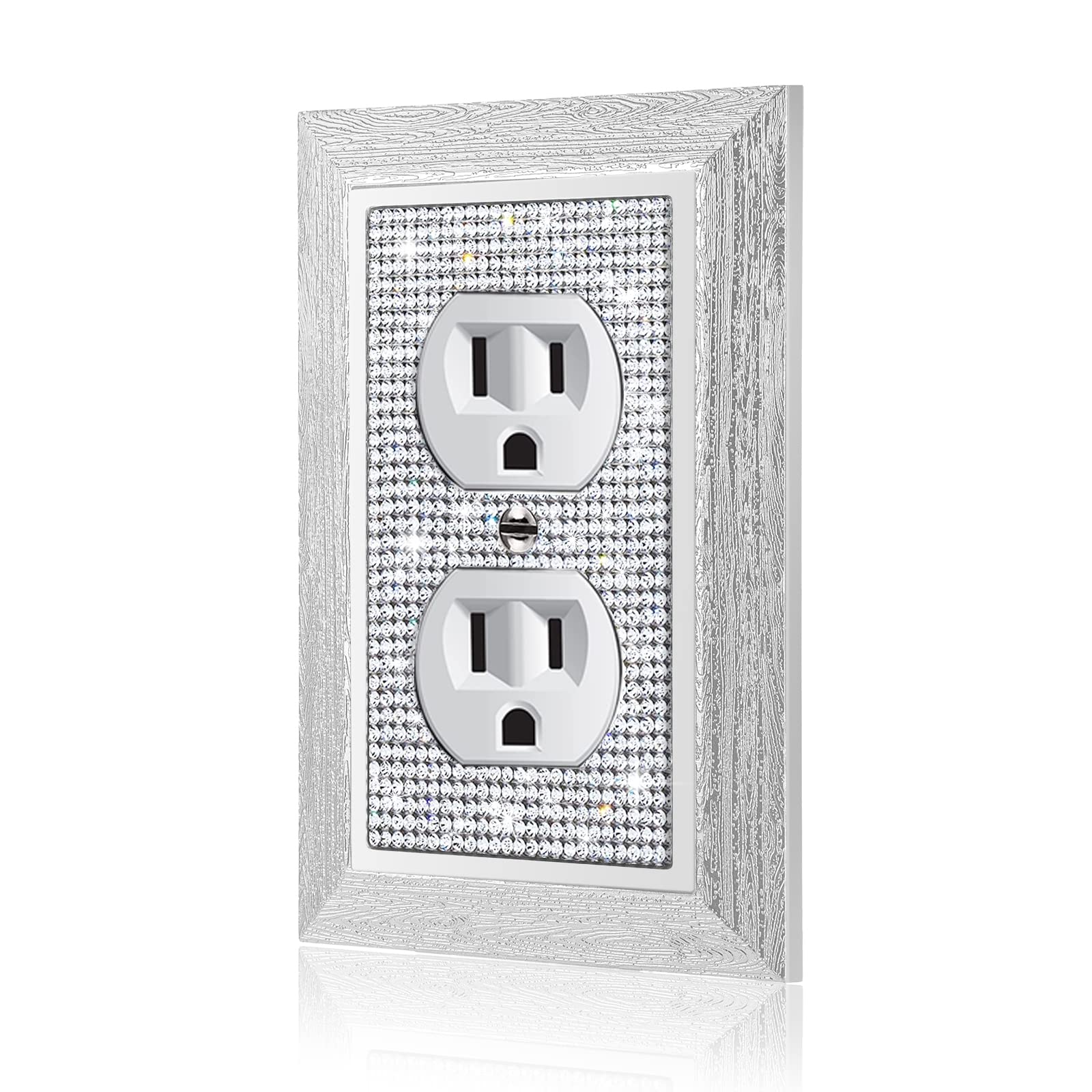 Photo 1 of 1 Pcs Shiny Rhinestones Wall Plates Light Switch Cover Plate Decorative Imitation Wood Grain Wall Plate Single Toggle Outlet Covers Durable Switch Covers