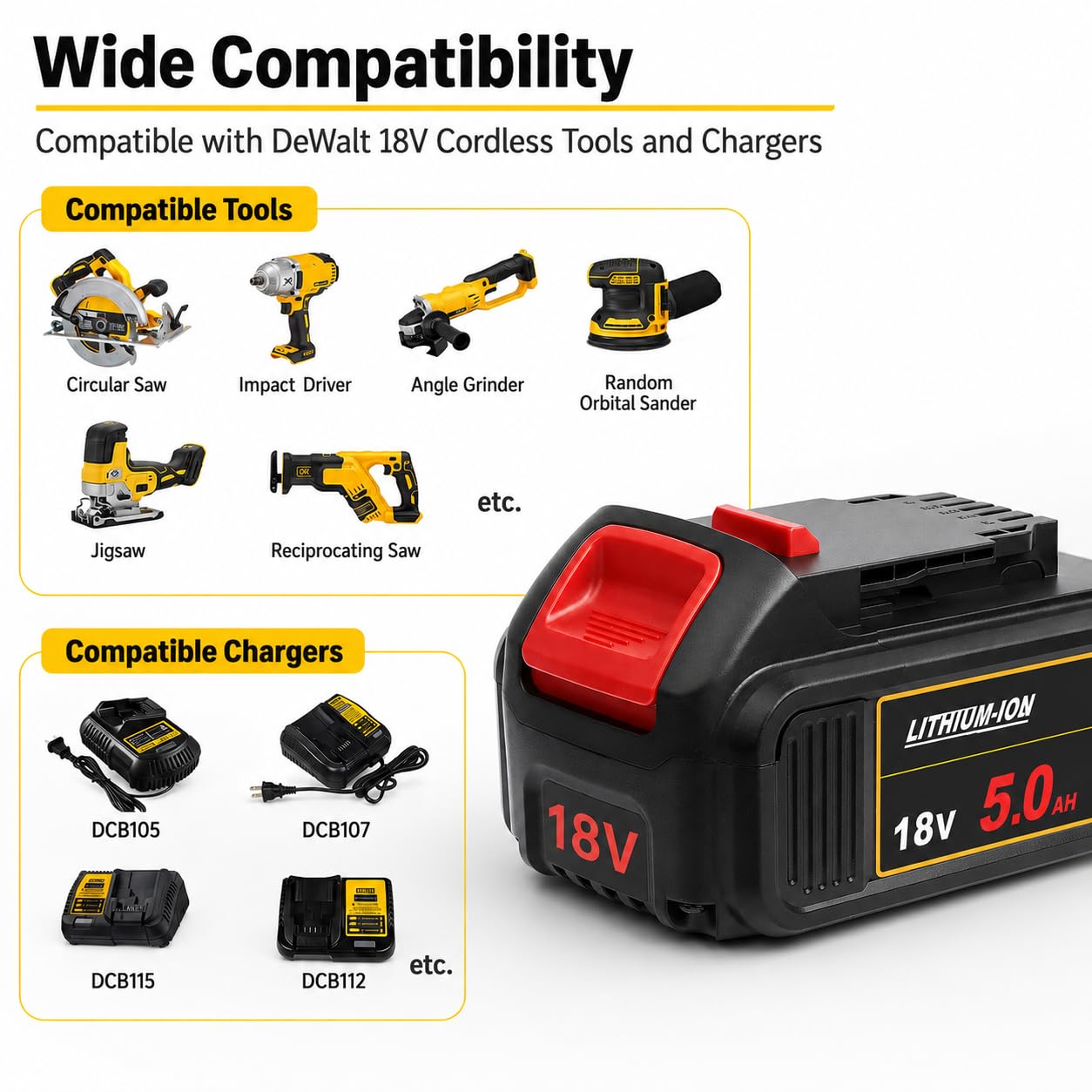 Waitley 2 baterías 18 V 5,5 Ah compatibles con DeWalt XR DCB200 DCB201