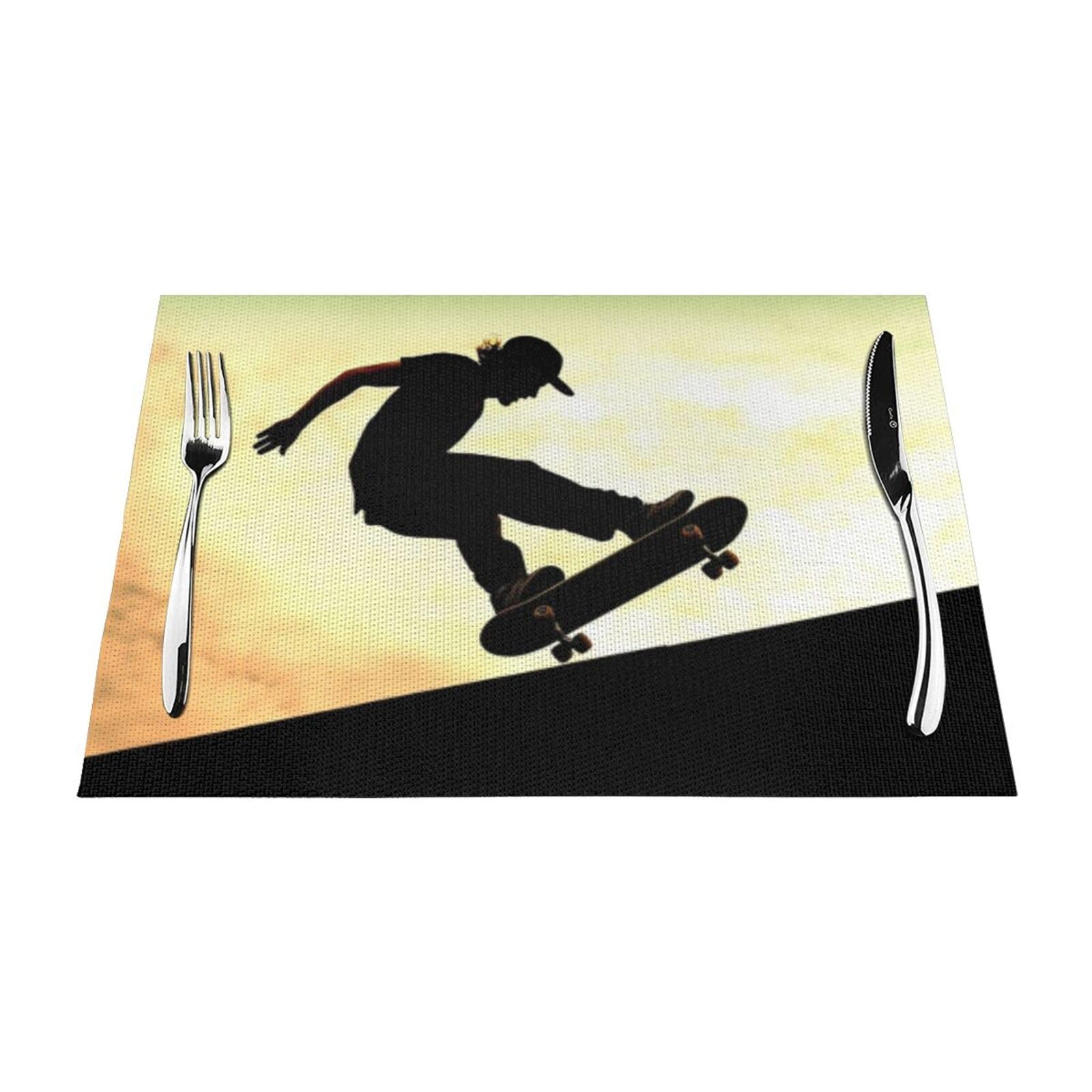 Placemats Set of 4 PCS Heat Resistant Non-Slip Place Mats for Dining Table Skateboard Placemats Wipeable Washable PVC Weave Table Mats for Party Kitchen Dining Decor 45 x 30 cm