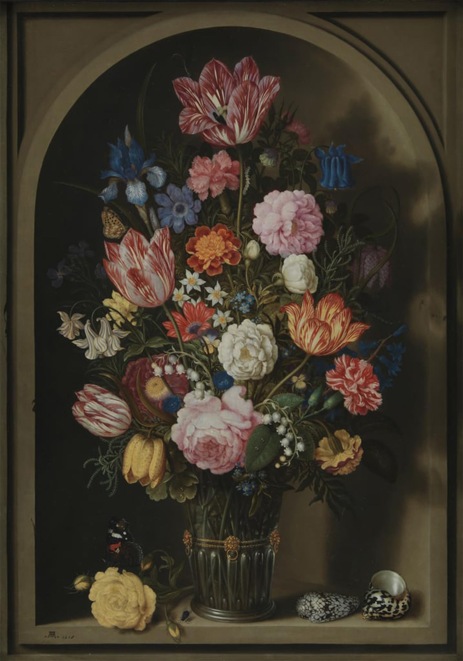 SERENDIPITP Abstract Painting Mural Print Picture Wall Decor Painting Bouquet of Flowers in a Stone Niche by Ambrosius the Elder Bosschaert Vintage Wall Artwork for Home Decor 60x90cm