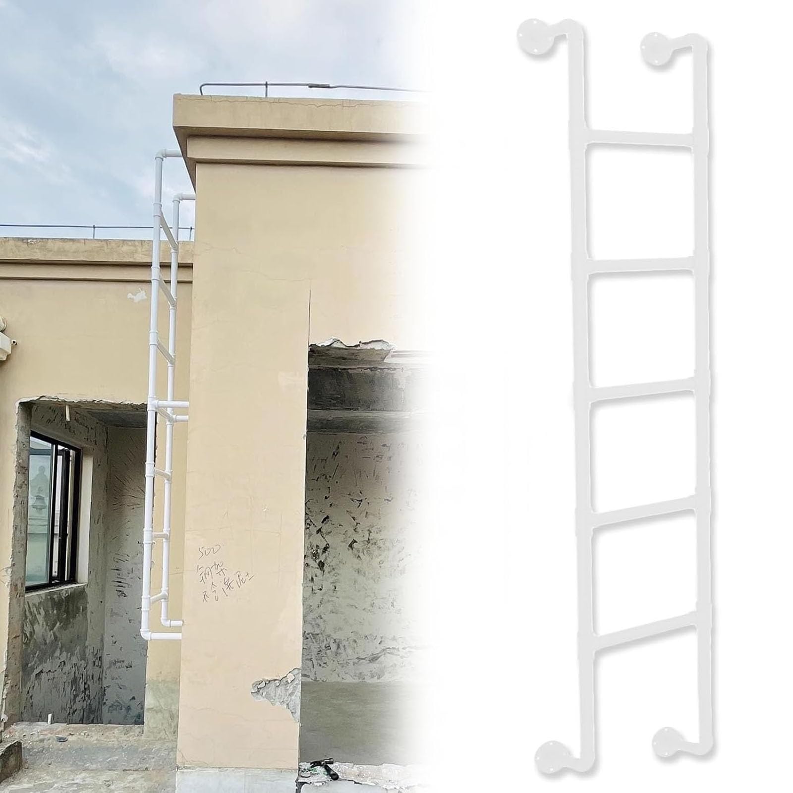Adjustable Vintage Wall Ladder for Windows 30-92 Inch Straight Staircase for Home 83 Inch Student Bed Climbing Ladder with Cushion White Color