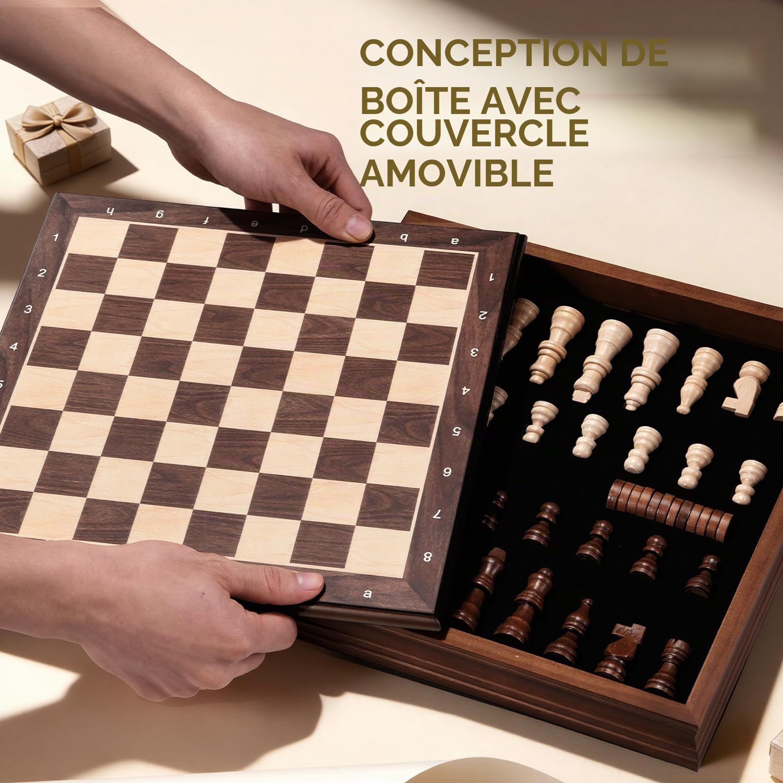 Peradix Magnétique Échiquier en Bois avec Couvercle Amovible, Jeu d'Échecs et de Dames 2-en-1 avec Pièces, Cadeau Traditionnel pour Adultes et Enfants