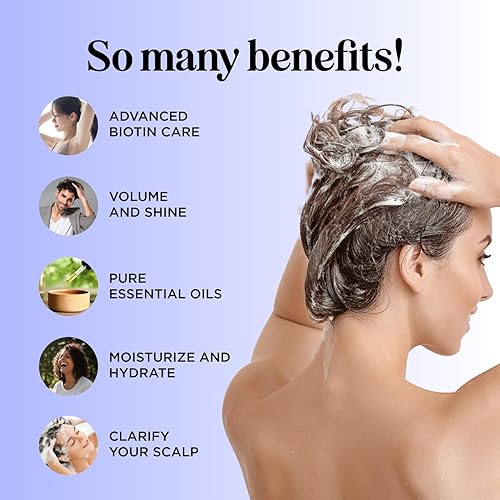 Miniatura 2 de Champú de biotina para hombres y mujeres champú de volumen sin sulfatos para adelgazar el cabello con queratina de biotina y aceites esenciales para