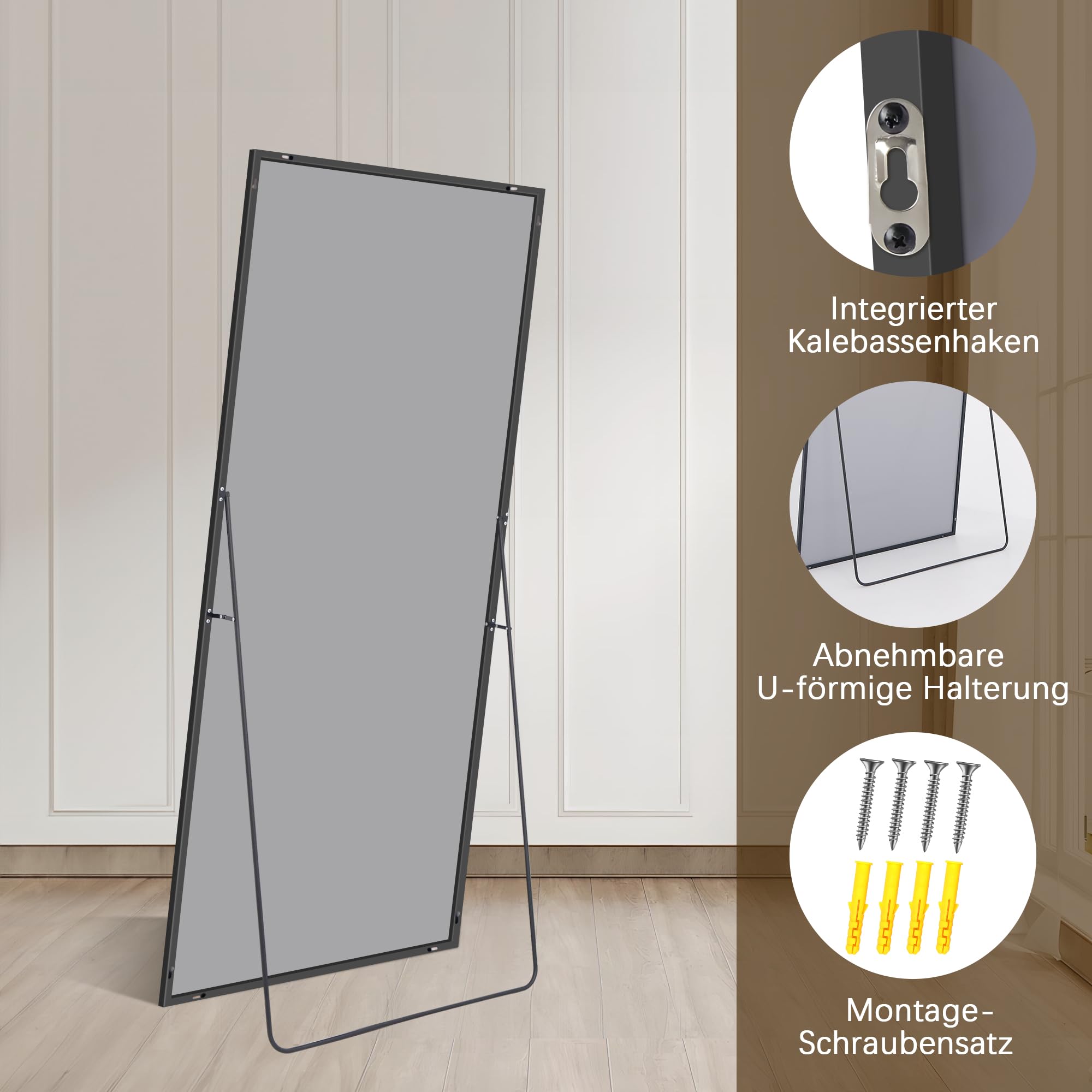 Weare Home Miroir Pleine Longueur Rectangulaire 165 x 60 cm Cadre en Métal Noir