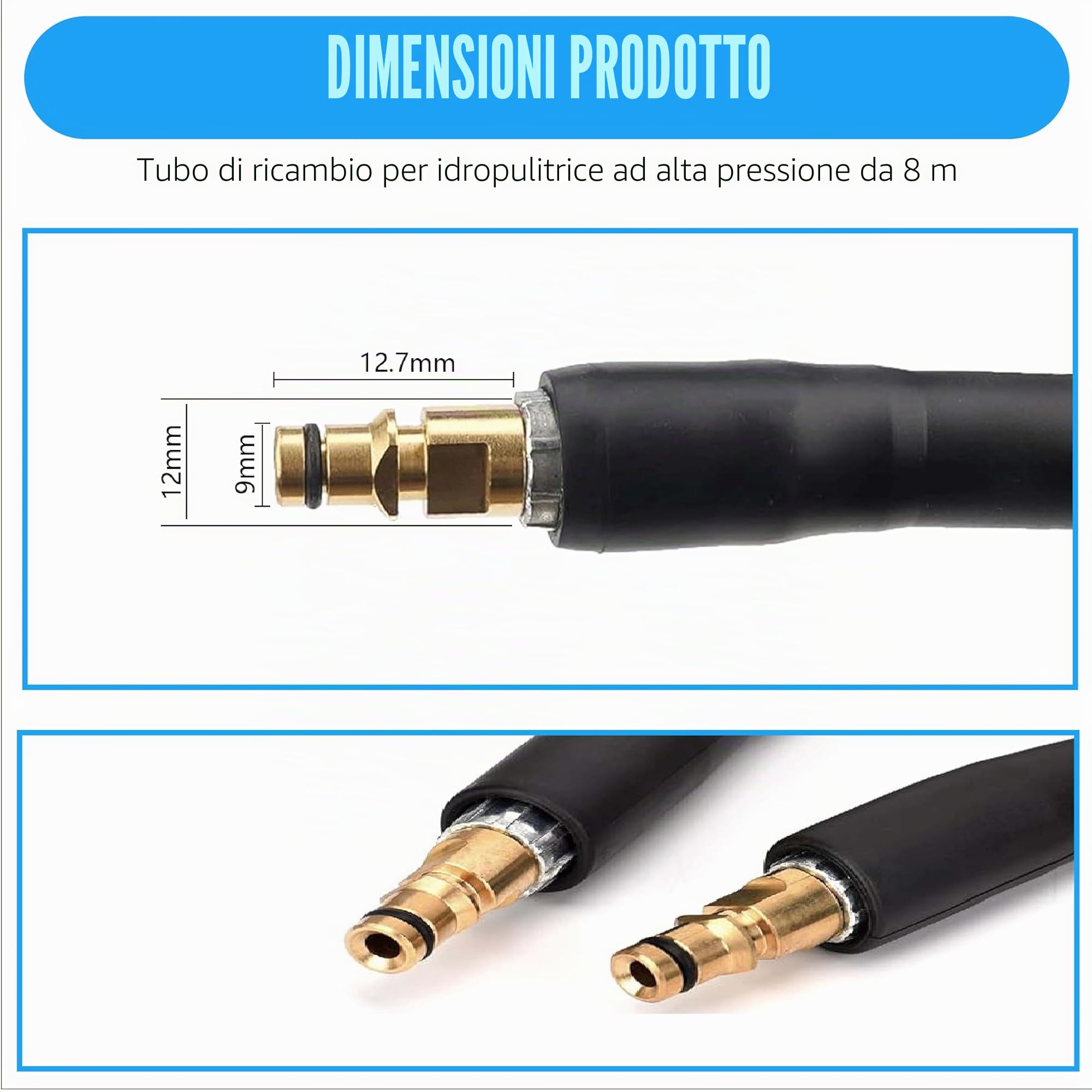 Tubo ad alta pressione da 8 m per Kärcher K2 K3 K4 K5 K7, 400 Bar (5800 PSI) con sistema Quick-Connect-Click, pratico tubo di prolunga e di ricambio con cinghia di immagazzinaggio