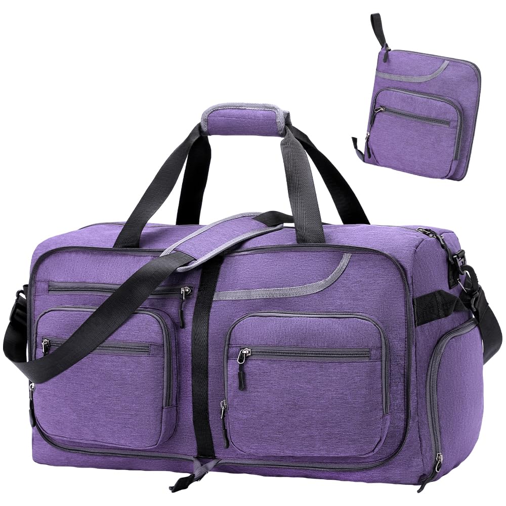 Travel Duffel Bag, 65L Foldable Travel Duffle Bag with Shoes Compartment and wet pocket, Waterproof & Tear Resistant