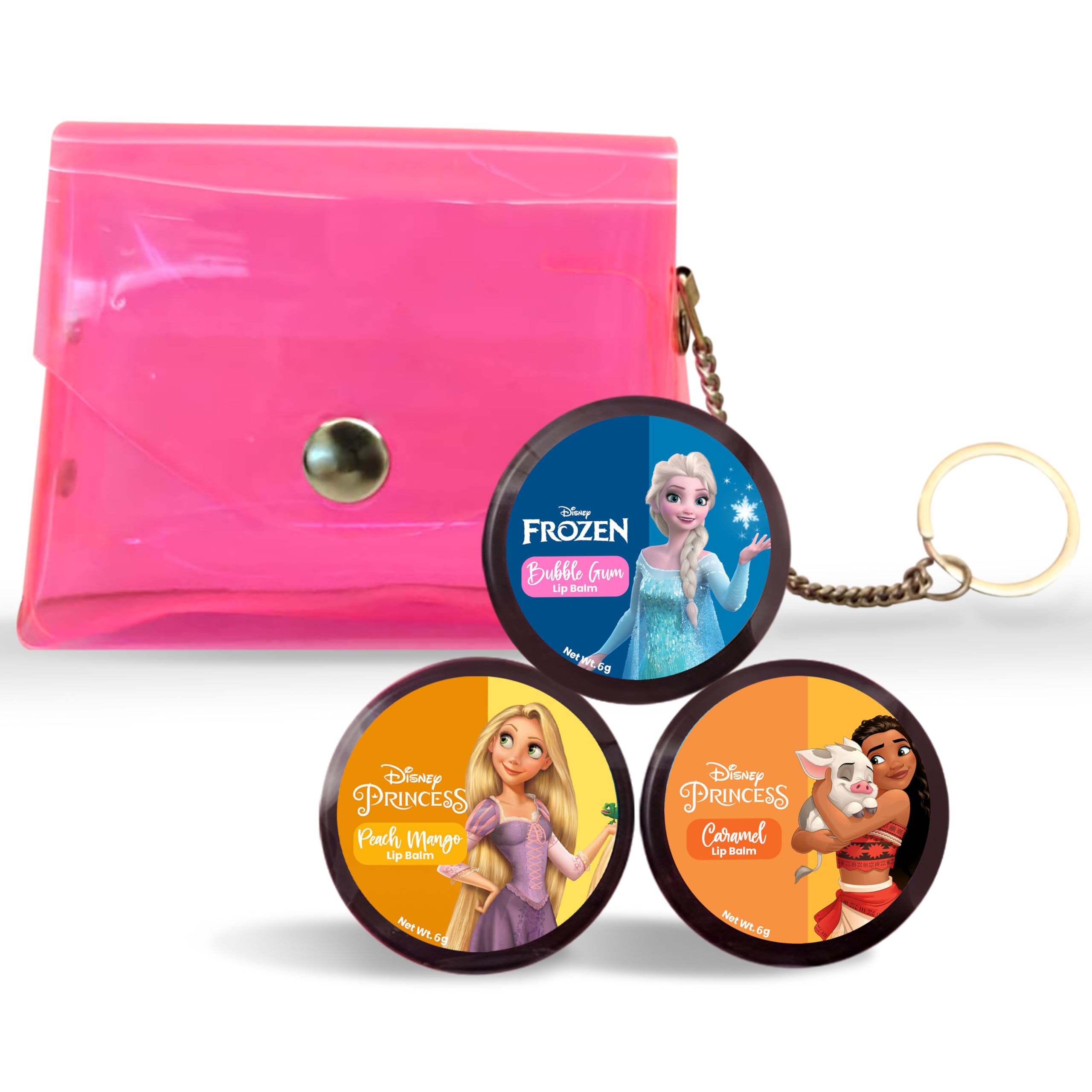 Disney Princess Lip Balm Set Pack of 3| Frozen Elsa Bubble Gum, Rapunzel Peach Mango, Moana Caramel Flavored Lip Butter | Kids Lip Care Gift Set Pouch (Candy Treat)-image-33