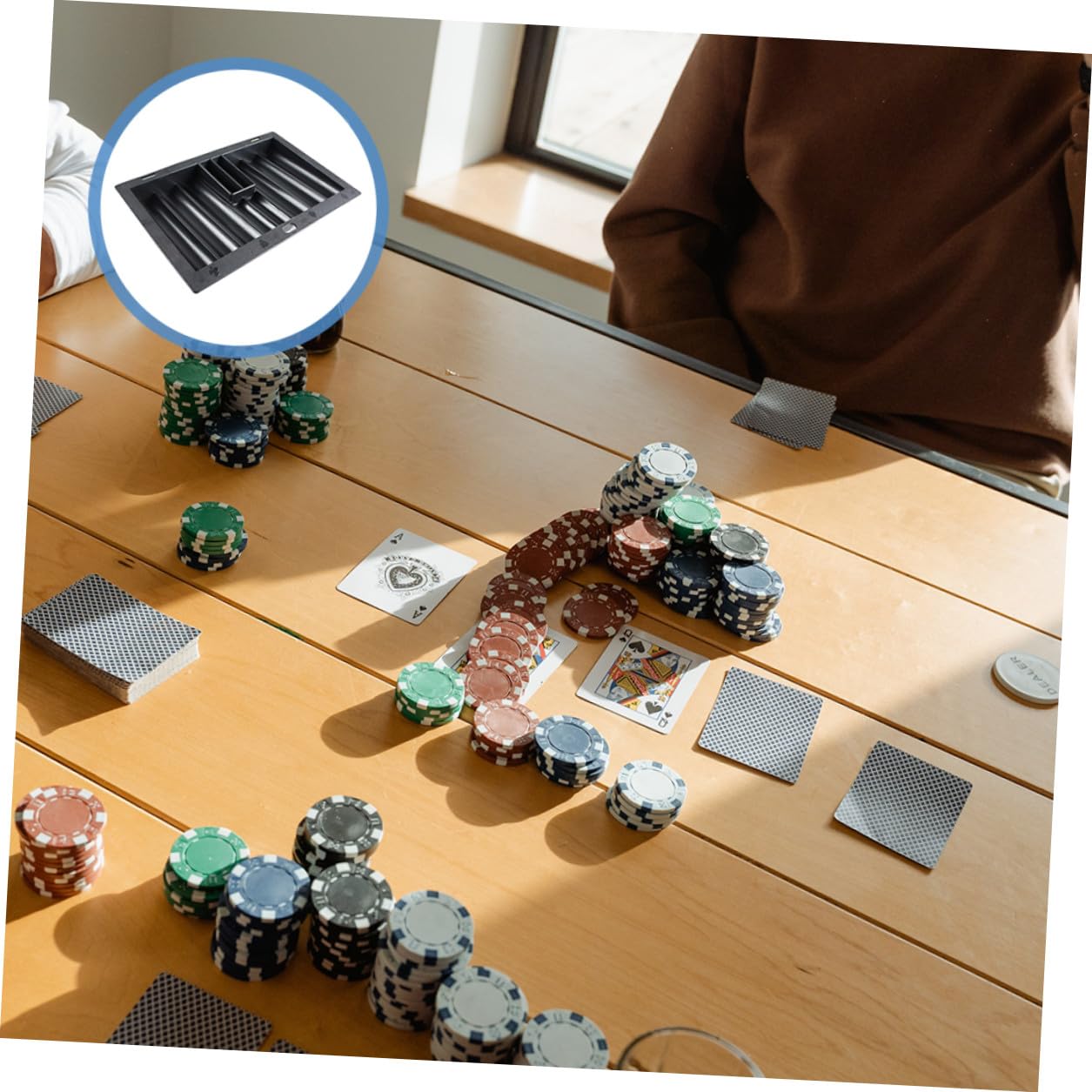 Pokerchip Halter aus Kunststoff für Pokerspiel Zubehör mit 350 Stück Kapazität und 2 Kartenfächern für Kartenspieltisch und Gaming