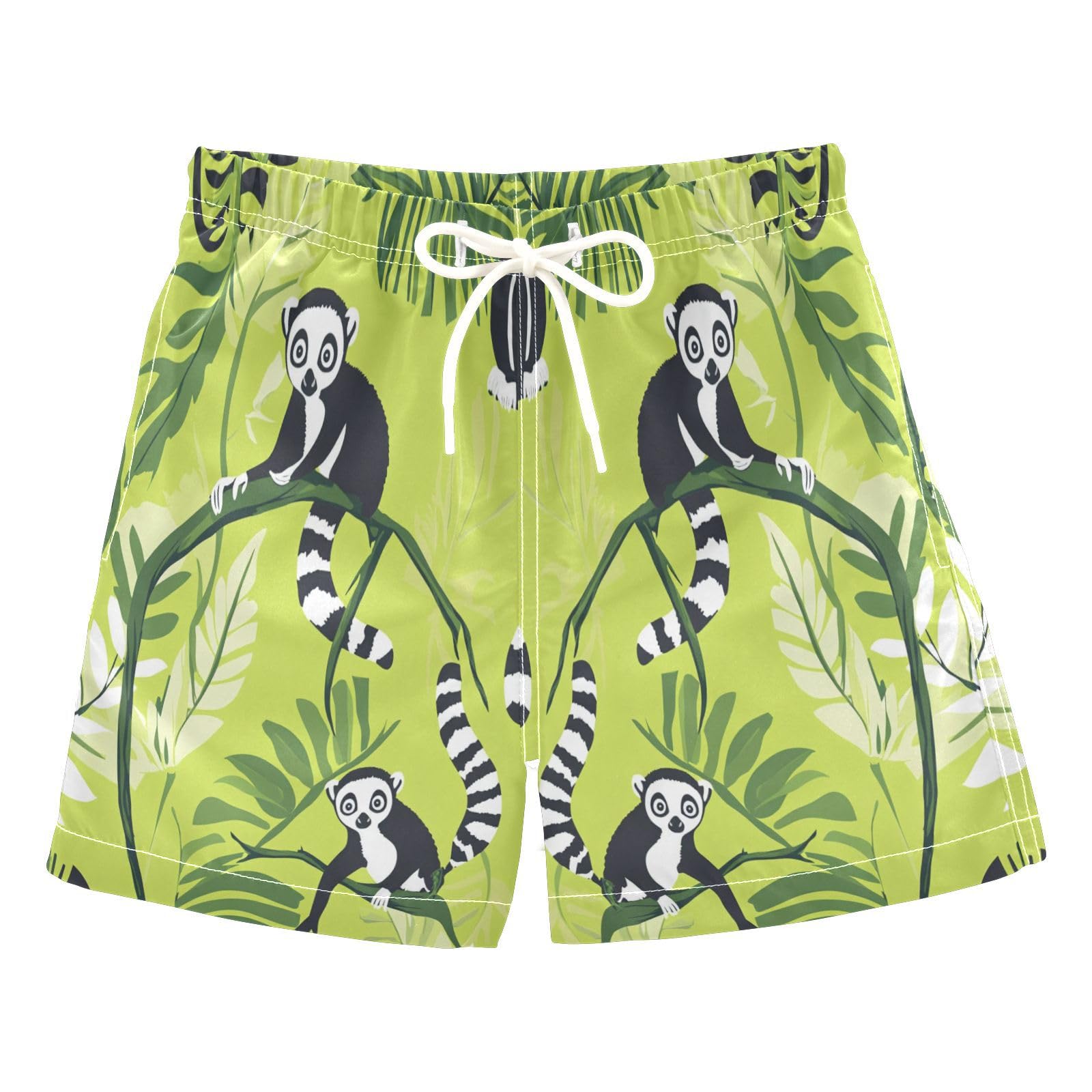 Jucciaco Boys Beach Board Shorts Lemur Animal Cartoon Quick Dry Swim Trunk Swimwear for Kids Multicolor