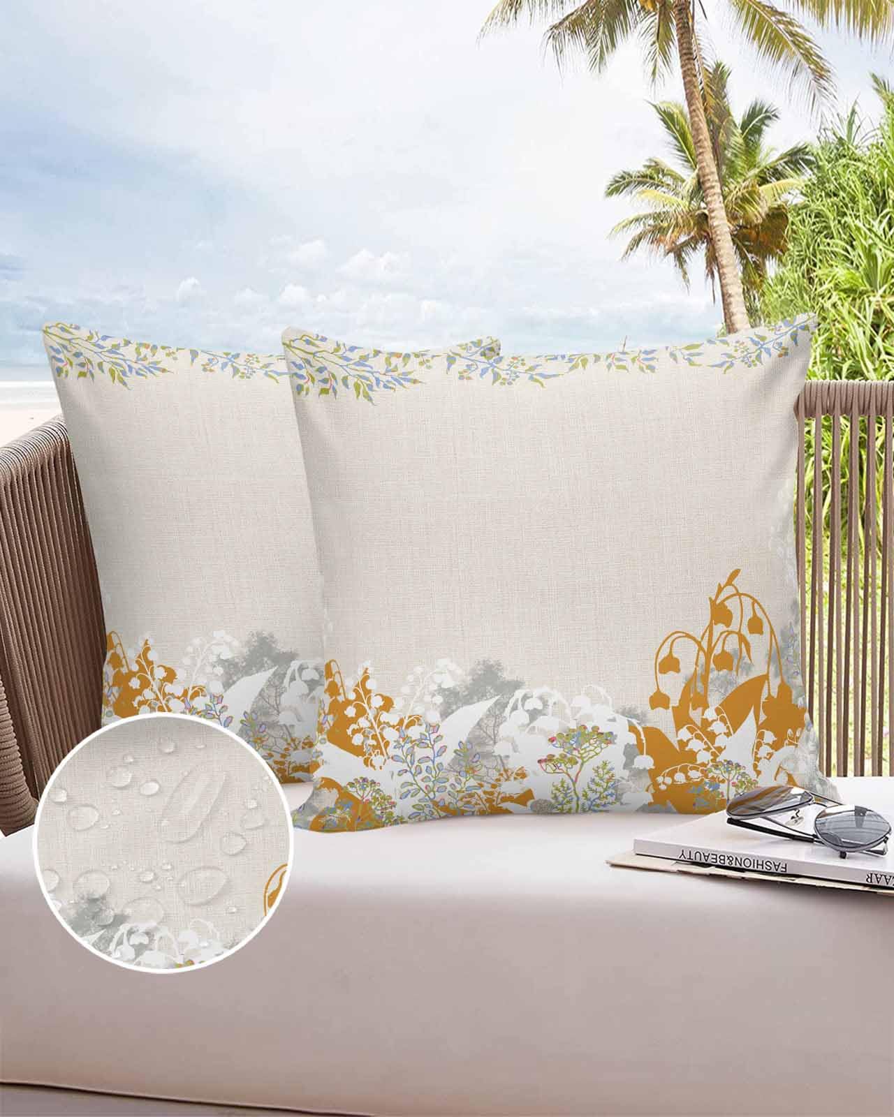 OComster Outdoor Pillow Covers Waterproof, Boho Bell Flowers Throw Pillowcase Decorative Cover, Farmhouse Botanical Floral Garden Cushion Case Set of 2 for Sofa, Couch, Tent, Patio 18