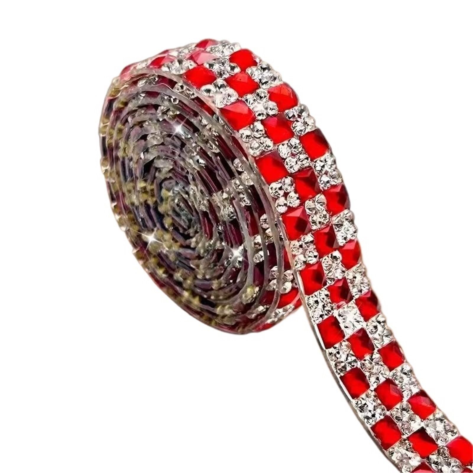Brokatowa taśma, DIY wielokolorowa taśma z kryształu górskiego, paski łańcuchowe, rolka 1,2-3,8 mm, dekoracyjne rękodzieło domowe (czerwony, 3,8 mm)