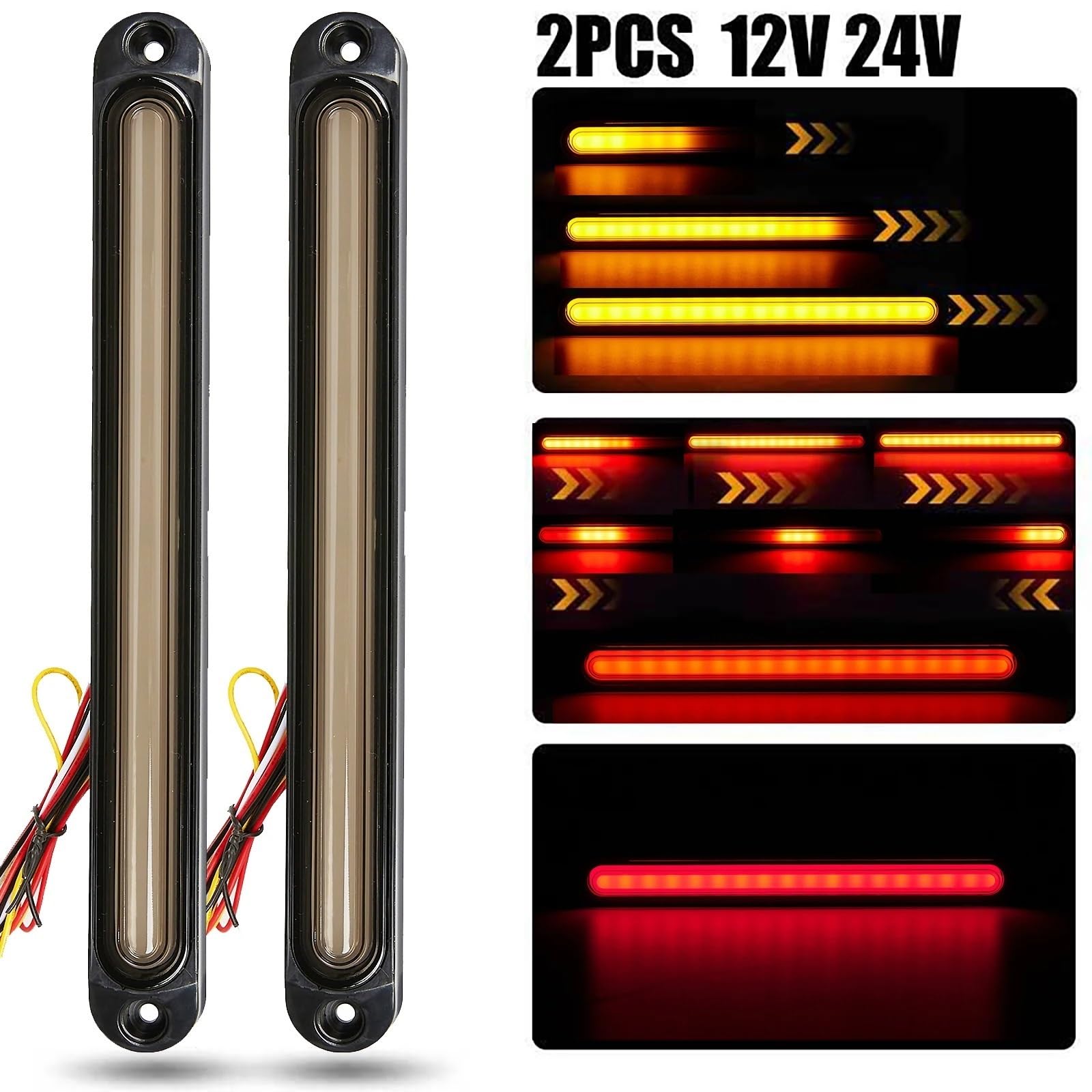 Auto Lampada Freno 2 Pezzi Universale 12V 24V 30 LED Fanale Posteriore Indicatore Direzione Luce Freno Ambra Che Scorre Rosso Luce Marcia Diurna Per Luci Rimorchio Camion Fanale Posteriore