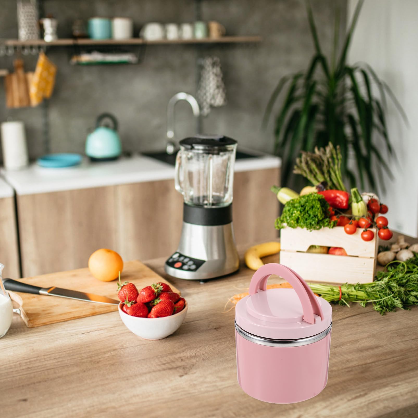Contenitore Portamerenda Portatile e Resistente in Acciaio Inossidabile per Alimenti da 1000ml Coperchio Ermetico Manico Antiscivolo per Colazione e Cena