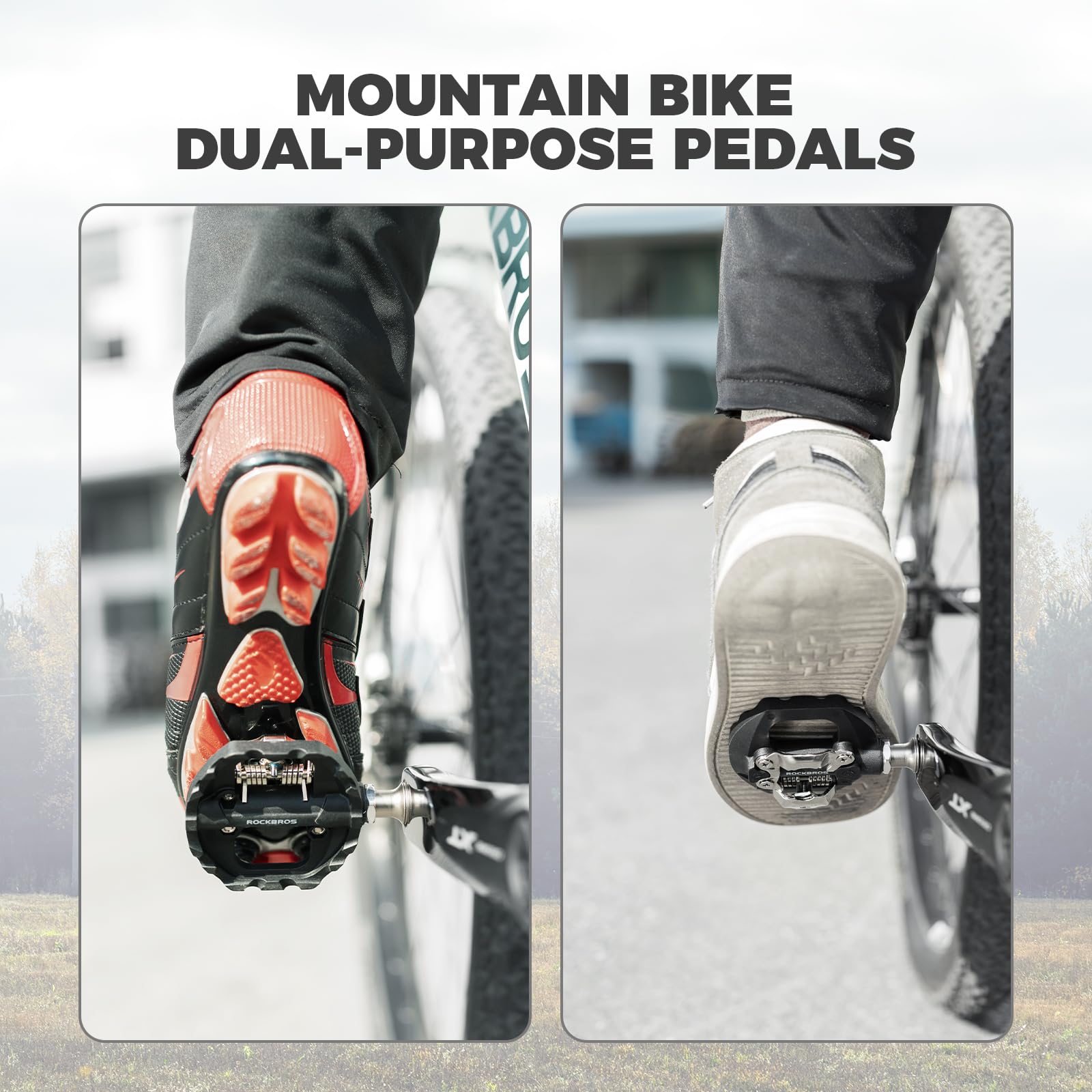 ROCKBROS Kombipedale, kompatibel mit Shimano SPD, 9/16 Zoll | Einstellbare Auslösehärte, gedichtete Lager, Plattform- & Klickpedale für MTB, Gravel und E-Bike