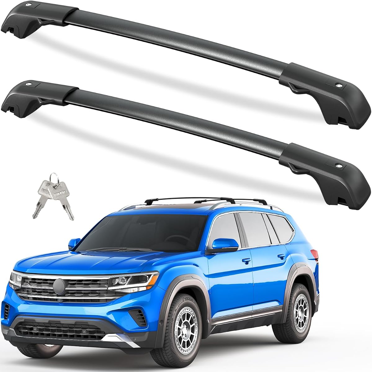 300lbs Roof Rack Cross Bars for Volkswagen VW Atlas 2017-2026 | with Raised Side Rails(Not For Atlas Cross Sport) Lockble Heavy Duty Anti-Theft Aluminum Roof Rails Crossbars Rooftop
