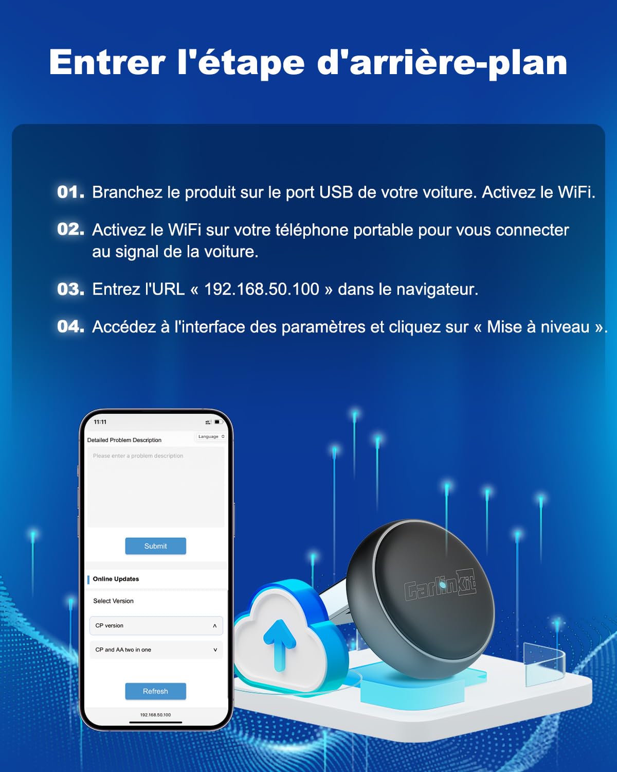 Carlinkit Adaptateur automatique sans fil CarPlay et Android – Mini Ultra 3 Convertir OEM filaire vers dongle sans fil pour iPhone et Android 11+, USB-A/Type-C Plug & Play, connexion rapide, mise à