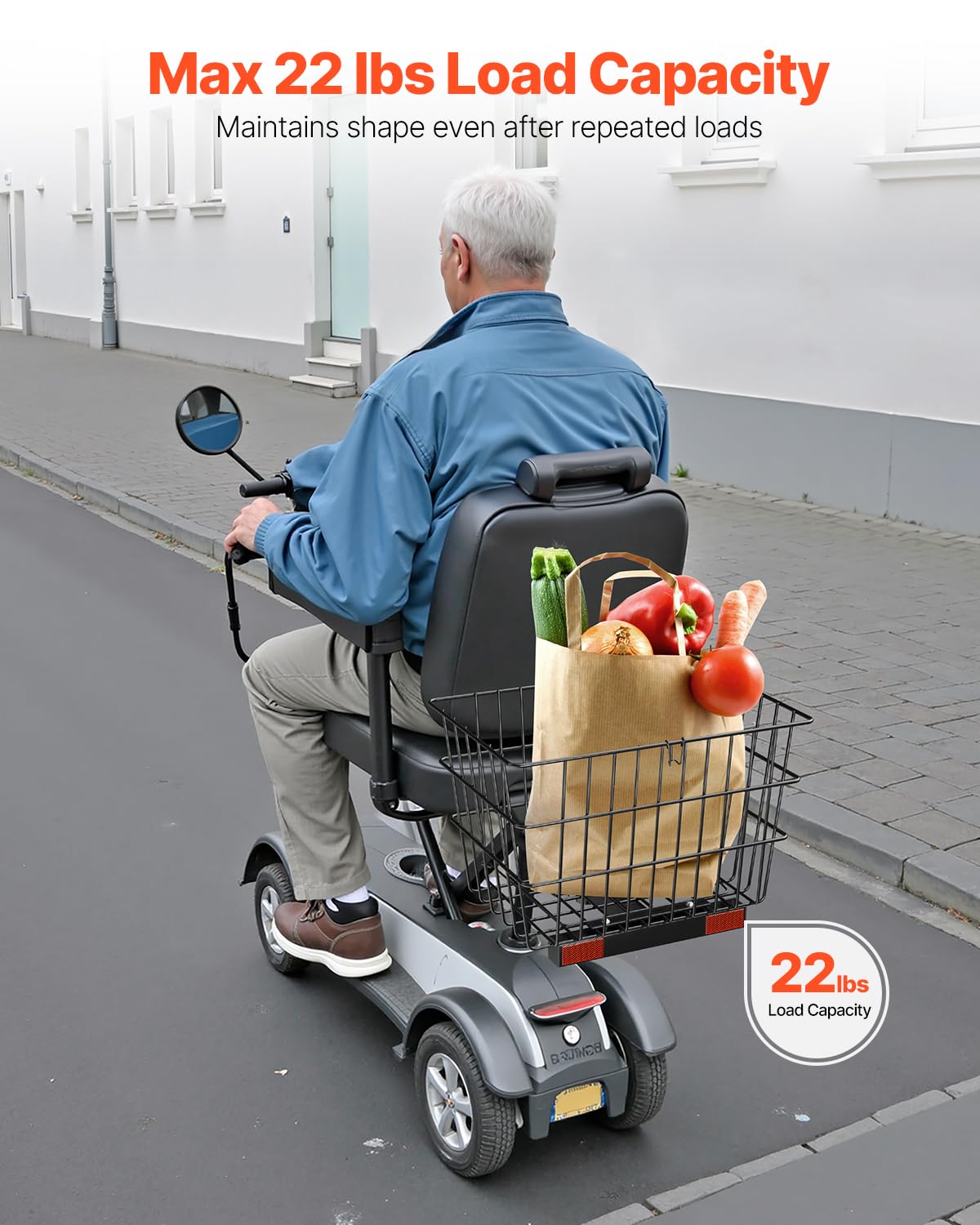 VEVOR Tylny kosz do skutera, wytrzymały metalowy kosz druciany z uchwytem, pojemny kosz ładunkowy, współpracuje z odbiornikiem 2,5 cm, kompatybilny z większością złotych skuterów z napędem i dumą