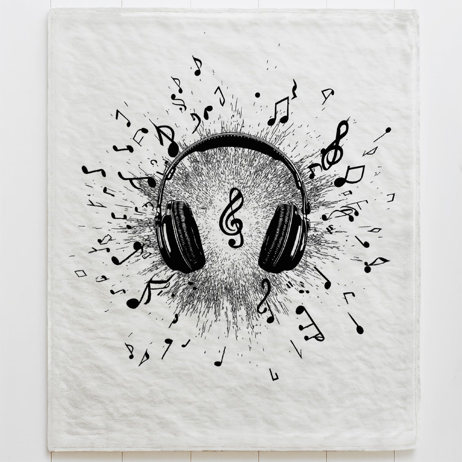 Genérico Manta de Franela Manta de Cama de Doble Cara y Extra Gruesa Frazada de Sofá Ligera y Suave al Tacto Mullida y Térmica 200 x 240 cm Genial Música Auriculares Negro