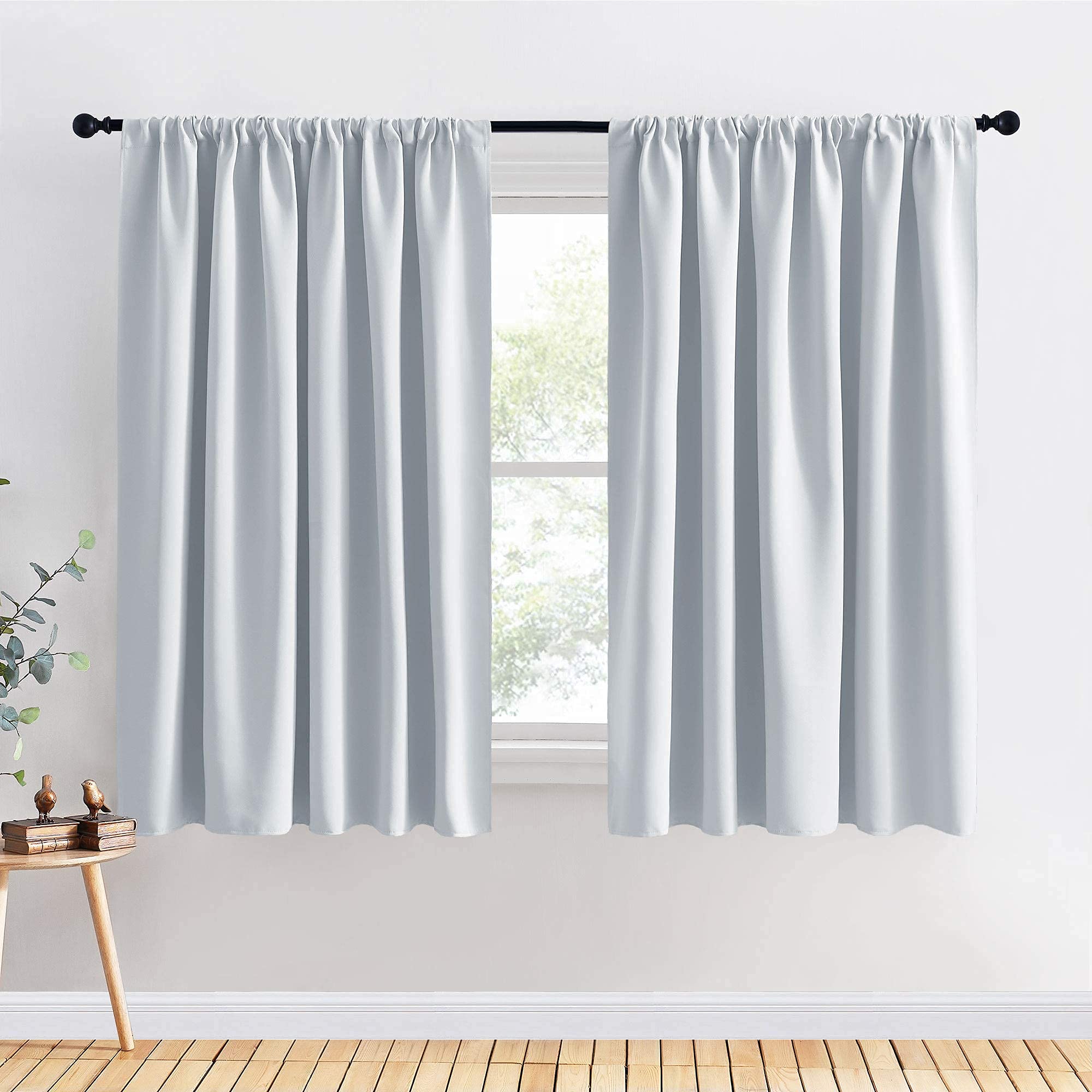 PONY DANCE White Window Curtains - Room Darkening Kitchen Solid Drapes Rod Pocket Short Panels for Bedroom/Kitchen, 70 W by 63-inch L, Greyish White,