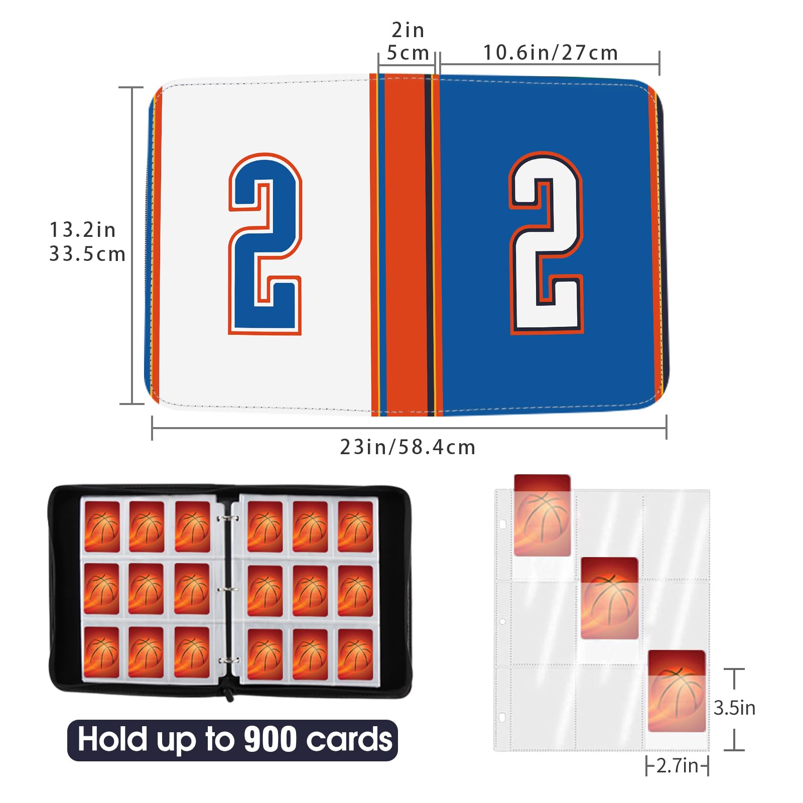 Basketball-Kartenbinder mit Ärmeln, 900 Taschen, Oklahoma City Basketball-Kartenhalter für #2 Sammelkarten, Sammelalbum, Ordner, Organizer, 3-Ring-Aufbewahrungsbox, Buch für Kinder, Jungen, Geschenk