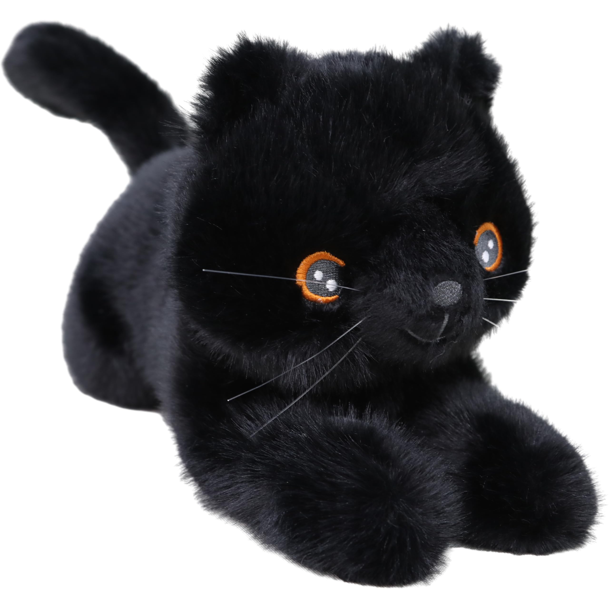 Black Cat Stuffed Animal, Plush Kitten Toy, Soft Cuddly Black Cat Plush Pillow, Embroidered Eyes Nose, No Hard Parts, Cute Stuffed Cat for Kids, Gift for Cat Lovers, Home Decor 10 Inch