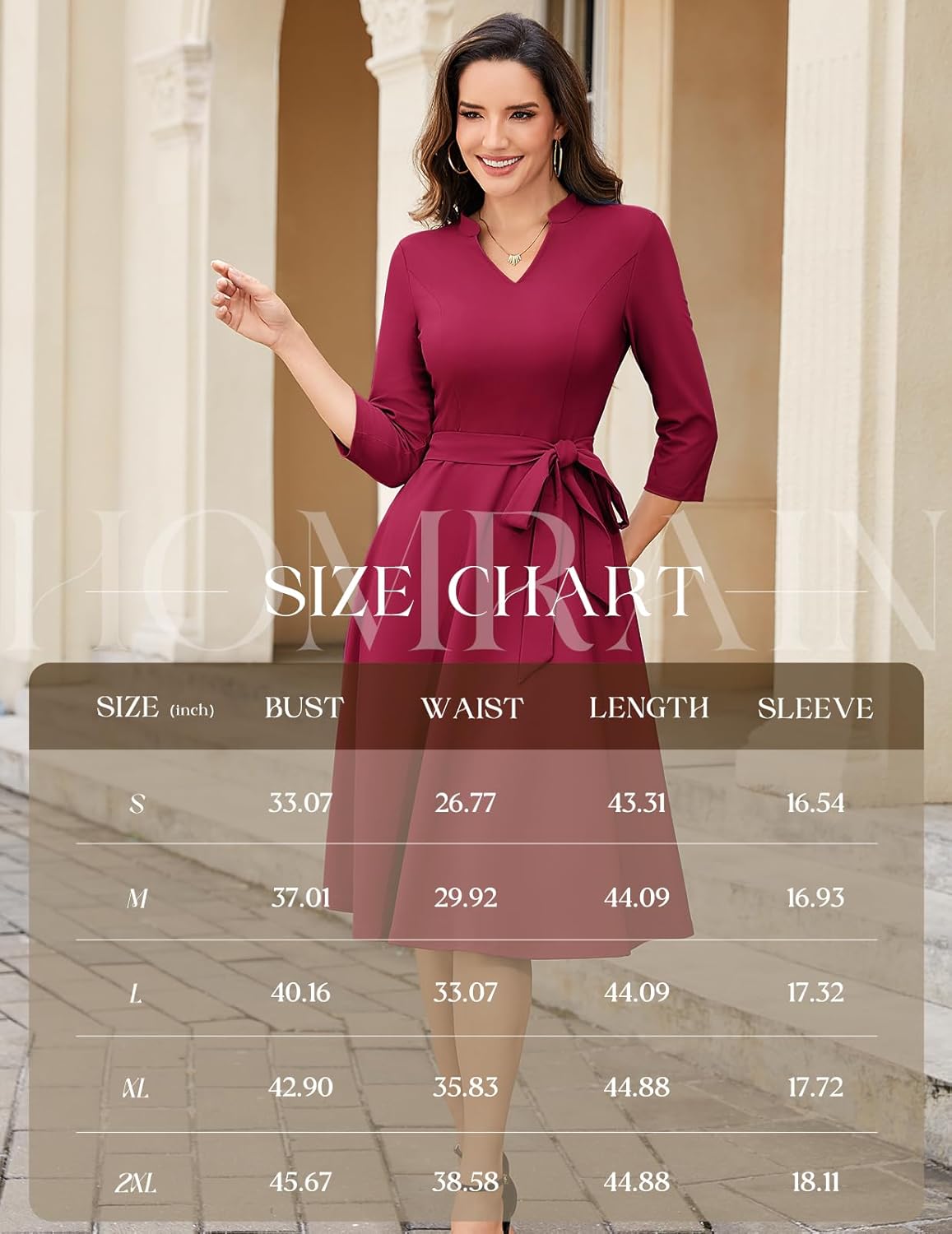 HomRain Elegant Long Sleeve Church Dress for Women V-Neck A-Line Swing Cocktail Causal Dress with Pockets - Image 6