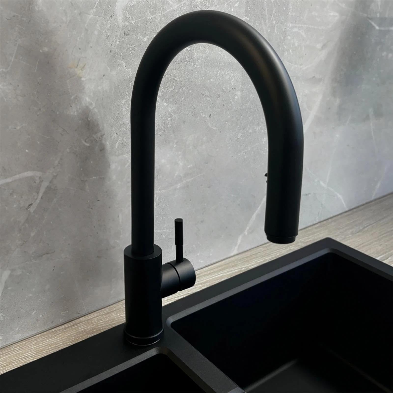 LE11MB Grifo Cocina Negro Mate Extraíble Monomando Caño Alto