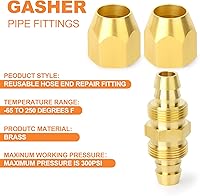 Vista 18 de GASHER 10PCS Brass Pneumatic Replacement Fitting, Reusable Hose End Repair Fitting 1/4" Barb（Suitable for 1/4" ID，5/16" OD air hose) x 1/4" NPT Rigid