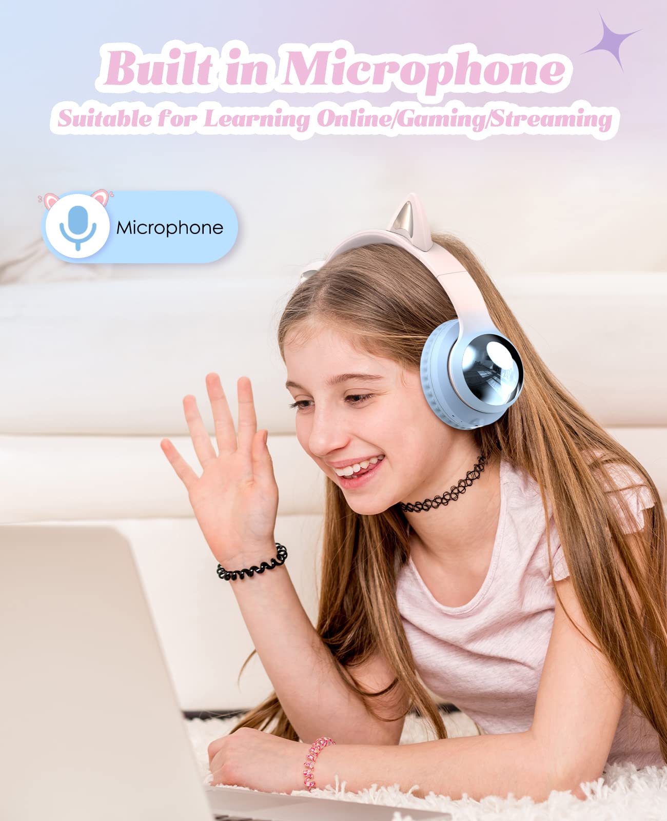 Bluetooth Kopfhörer, Kopfhörer mit LED-Leuchten,50H Spielzeit, Bluetooth 5.3, kabellose Kopfhörer mit Mikrofon