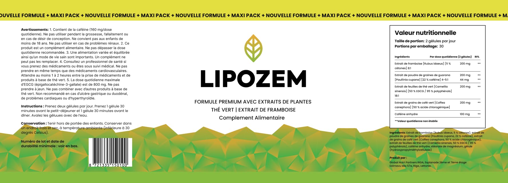 Lipozem Pflanzenextrakt-Supplement, Himbeer und Grüner Tee Extract, 60 Kapseln