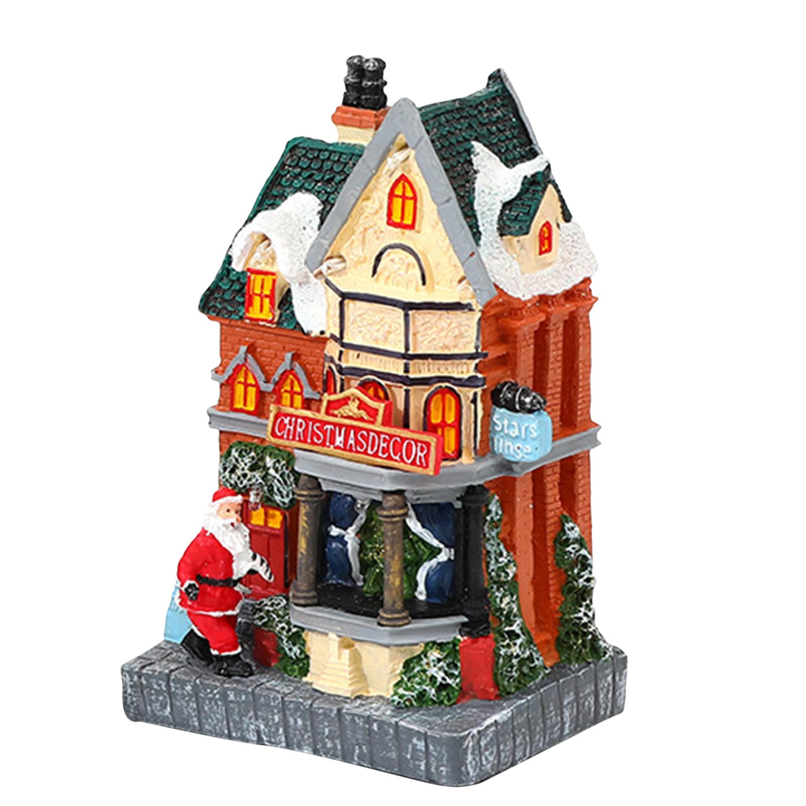 INOOMP Statuetta di casa di Babbo Natale a LED - Piccola casa illuminata per Villaggio Natalizio - Mini Decorativa in Resina per Scena Natalizia, Ideale per Feste e Decorazioni da Tavolo.