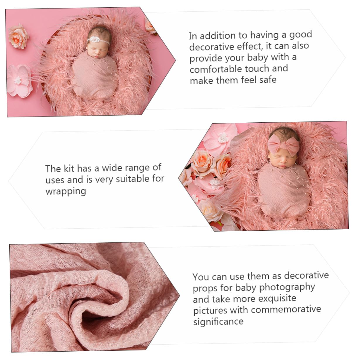 BESTonZON Coperta Neonata Morbida con Fascia Fiocco per Fotografia Swaddle Traspirante e Confortevole Regalo Idea Nascita per Bimbi