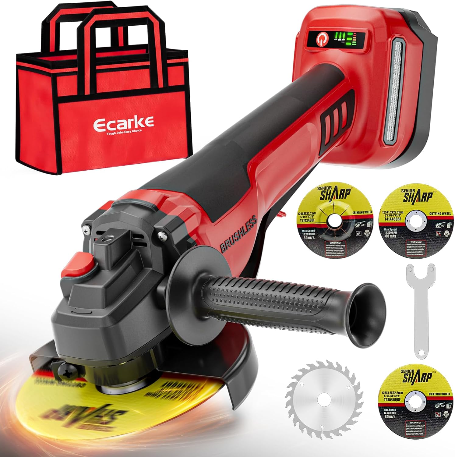 Ecarke Angle Grinder Compatible with Milwaukee 18V Battery, with Paddle Switch & Brushless Motor, 4-1/2-Inch to 5-Inch, Cordless Angle Grinder Tool for Polishing, Grinding, Cutting(Tool only)