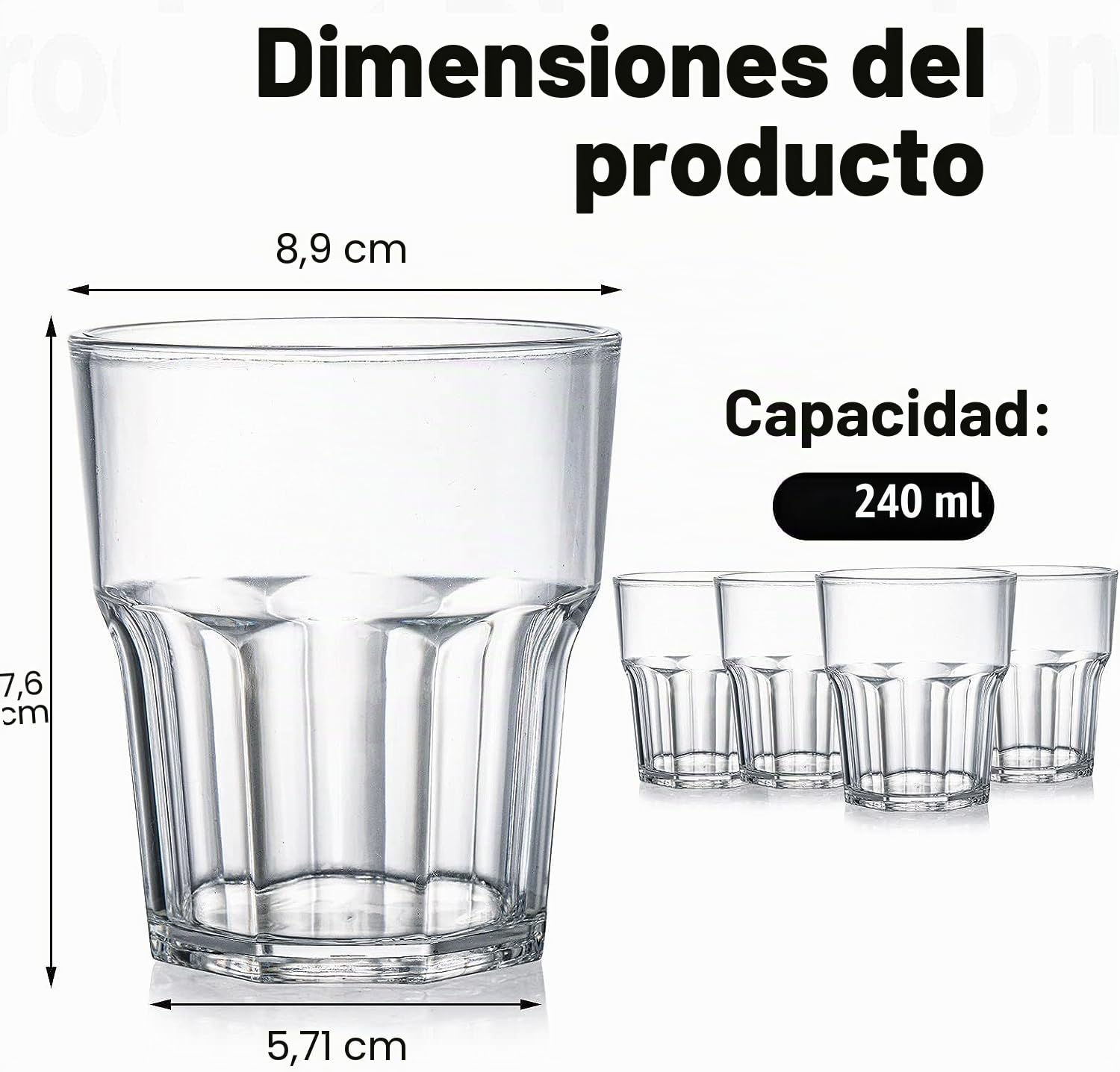 Tebery Paquete de 16 vasos de plástico acrílico de 250 ml, vasos de whisky de 8 onzas, vasos de agua, vasos acrílicos reutilizables, apilables, vasos irrompibles