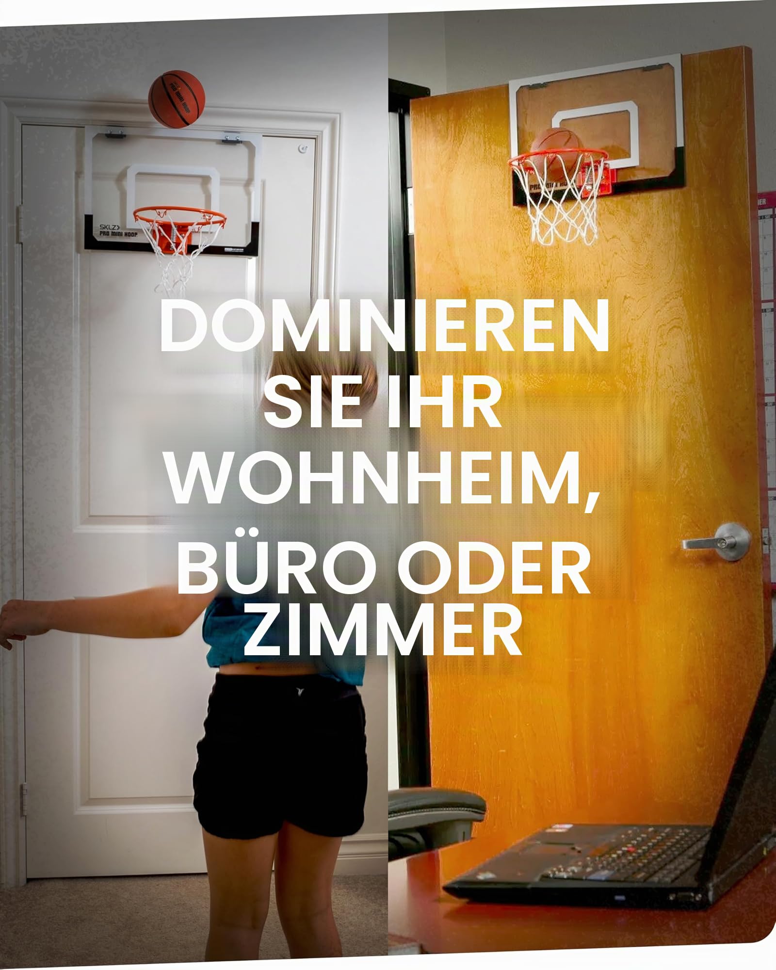 SKLZ Pro Mini Basketballkorb für Innenräume mit bruchsicherer Rückwand, Break-Away-Ring und Türhalterung- Der langlebige Türkorb für Homeoffice, Zuhause und Wohnheim