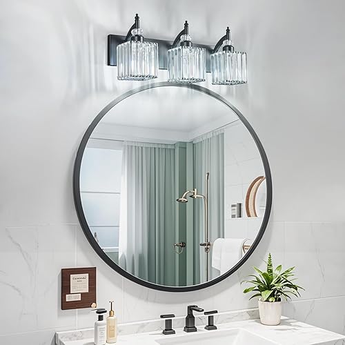 Miniatura 3 de Luces de tocador de cristal negras con 3 luces de baño sobre espejo moderno para baño