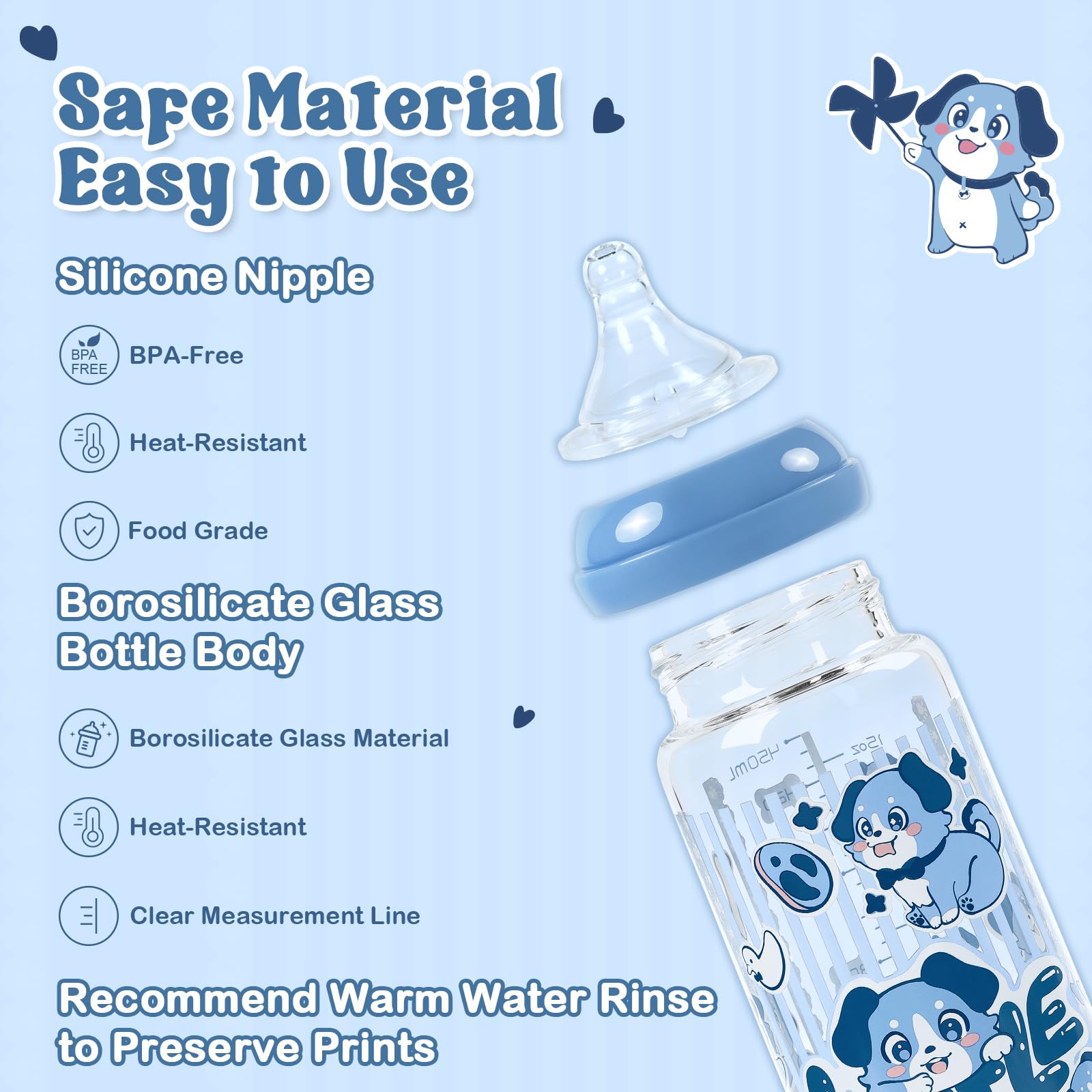 LittleForBig Adulto Bottiglia Ultra Stampato Specialità Oversize Vetro Alimentazione Piccolo Blue Pattern