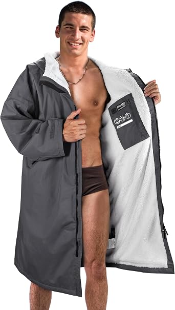Catalonia Waterproof Swim Parka for Men Women, Warm Sherpa Lining Hooded Swim Coat with Inner Pocket