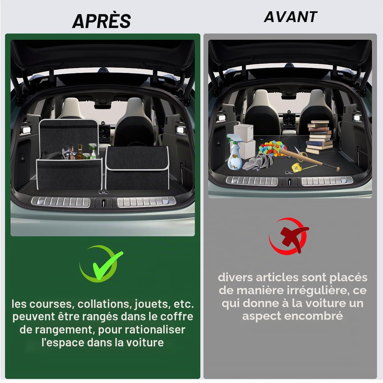 Sac Organisateur de Coffre de Voiture, Organisateur Auto Pliable de Rangement, Sac de Rangement Antidérapant en Felt pour Coffre, Accessoires Essentiels de Voiture pour le Rangement des Outils