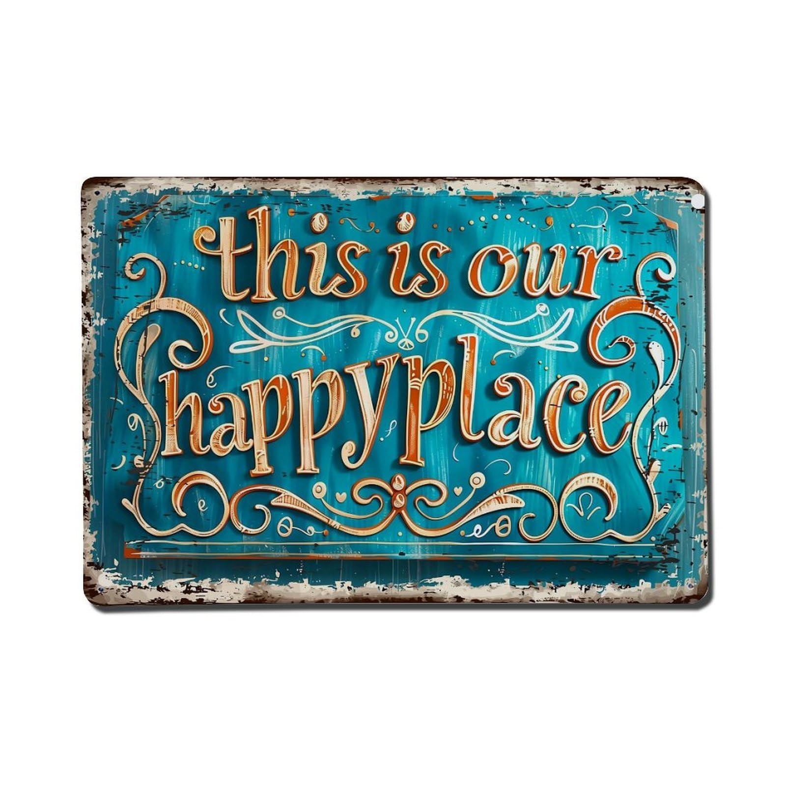 This Is Our Happy Place Retro Metal Tin Sign, Vintage Decor Art Poster for Bar, Home, Man Cave, Kitchen, Laundry Room Gift 8x12Inch