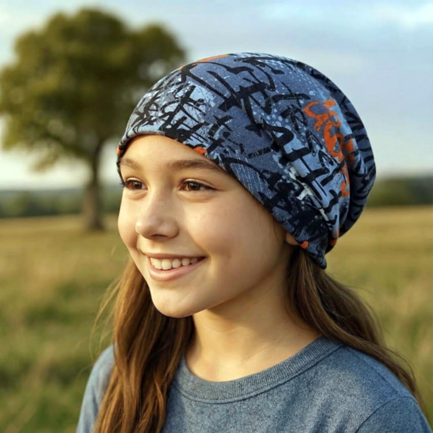 Wollhuhn Shorties Bonnet pour enfant fabriqué à la main en Allemagne – Réversible en coton double couche – Pour filles et garçons toute l'année – Cool et décontracté